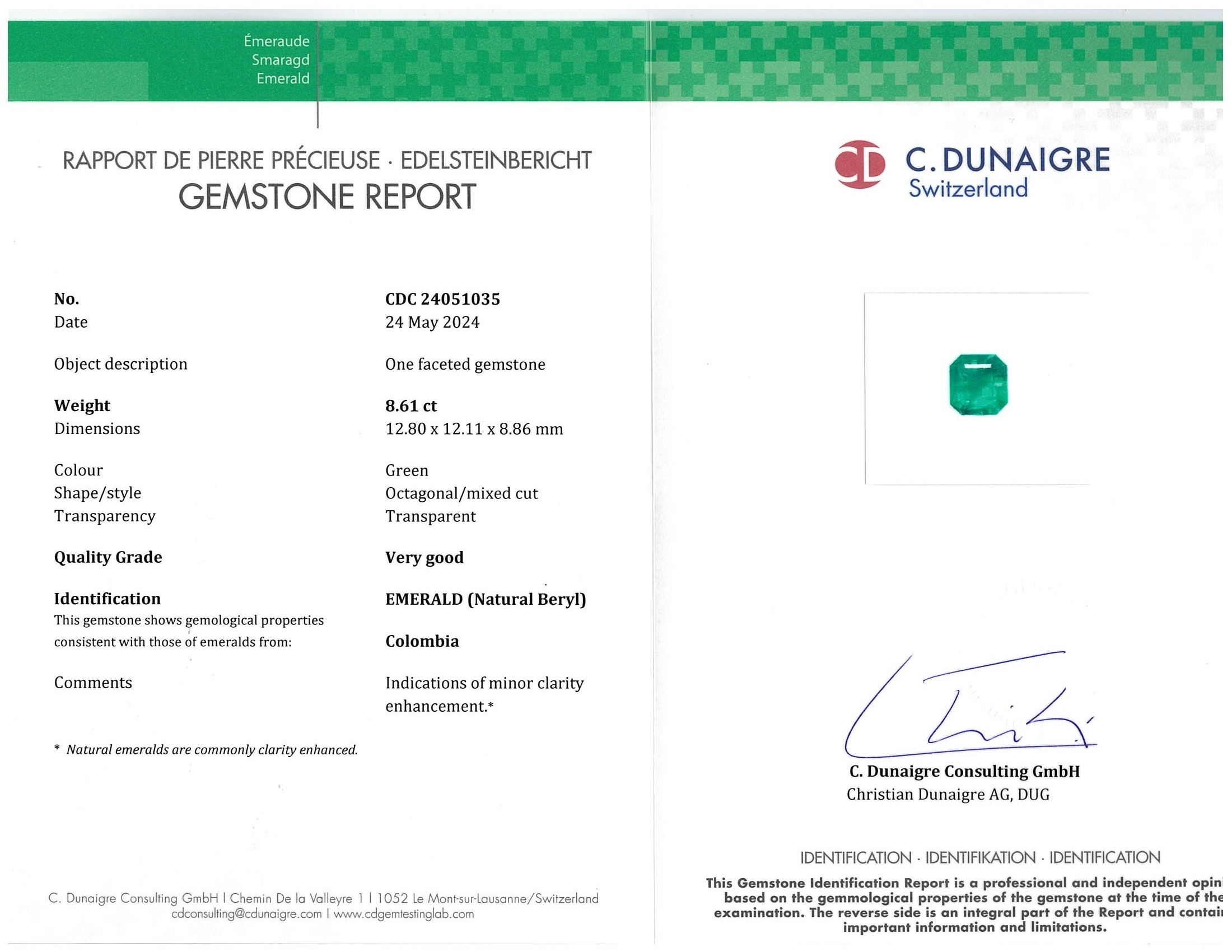 8.61 Ct. Emerald from Colombia