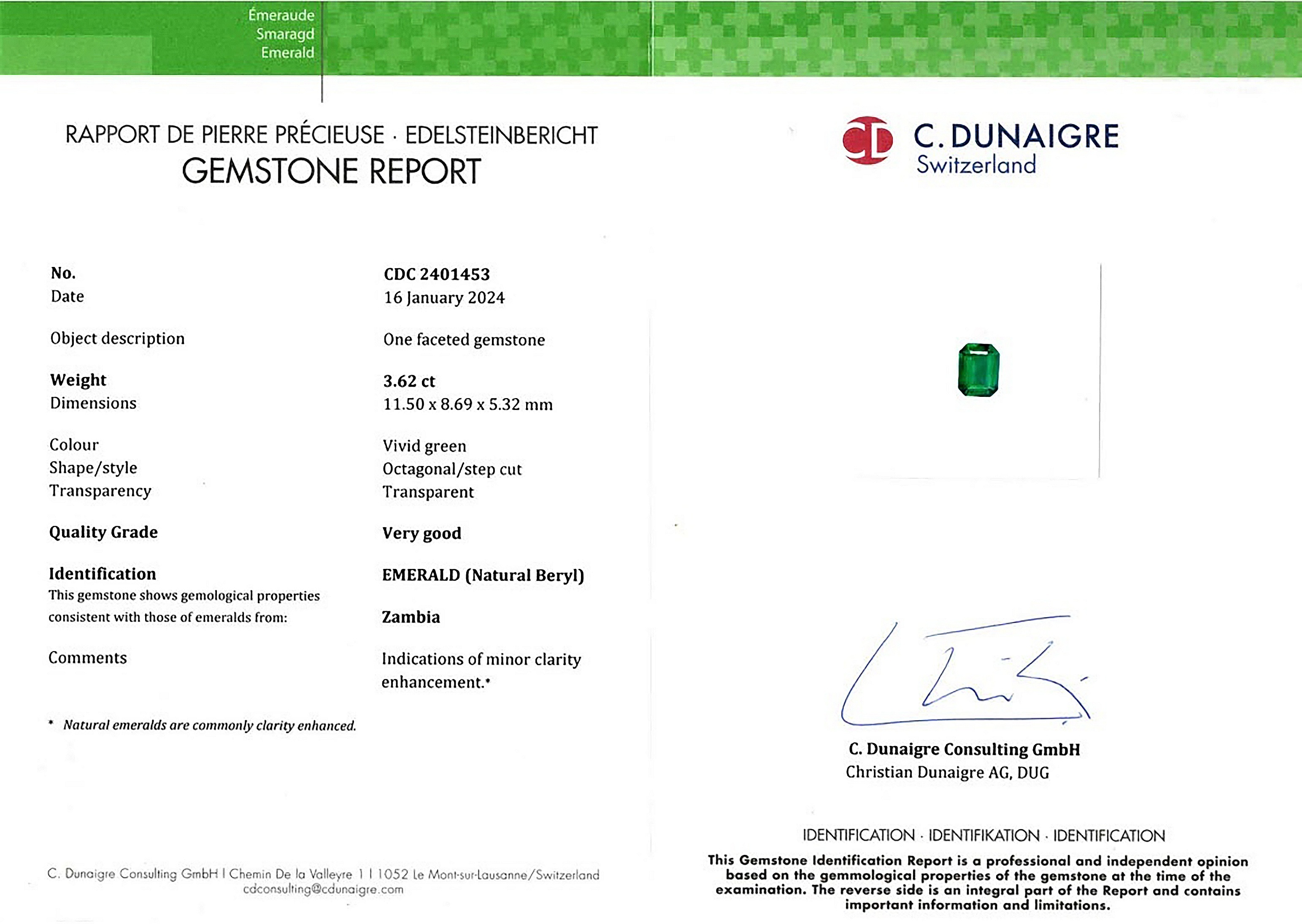 3.62 Ct. Emerald from Zambia