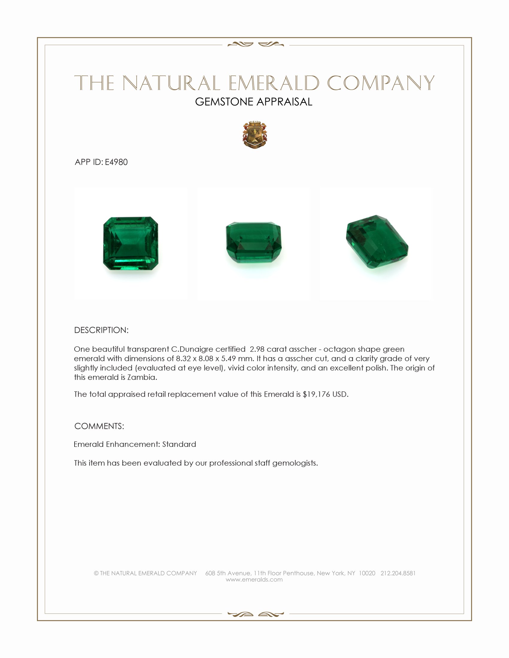 2.98 Ct. Emerald from Zambia