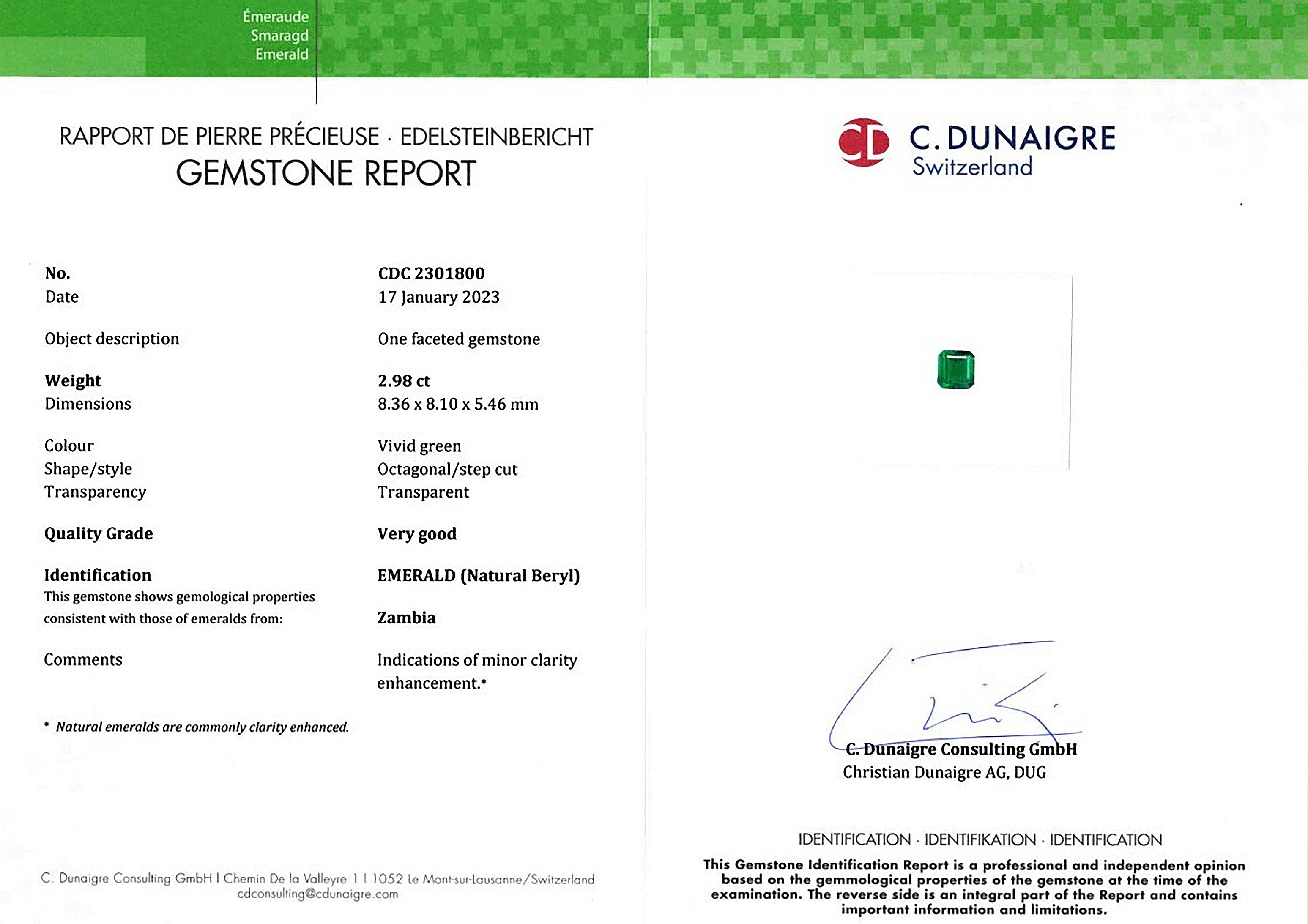 2.98 Ct. Emerald from Zambia