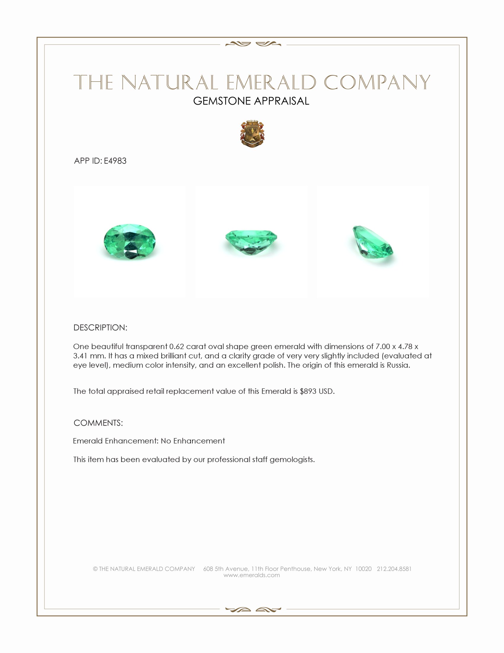 0.62 Ct. Emerald from Russia