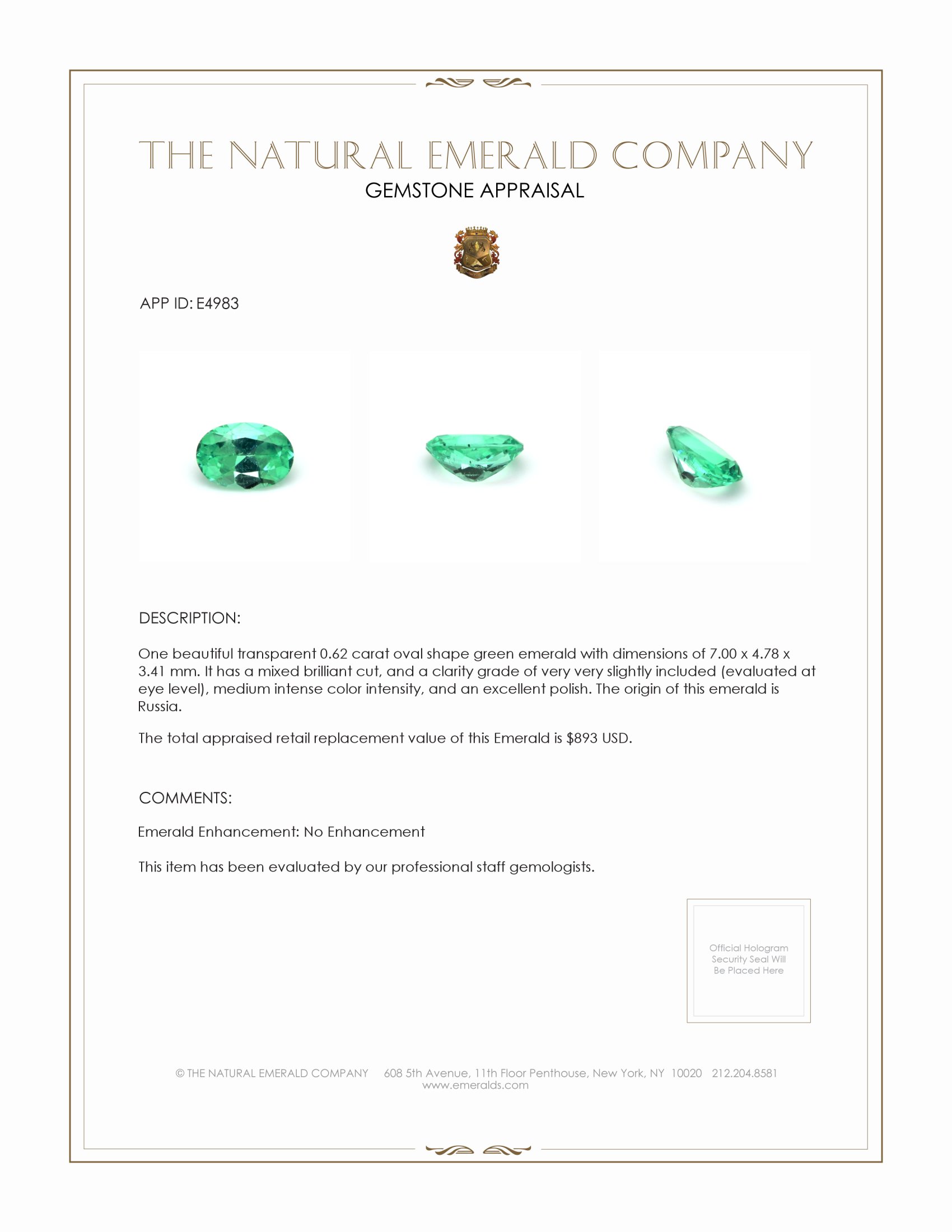 0.62 Ct. Emerald from Russia