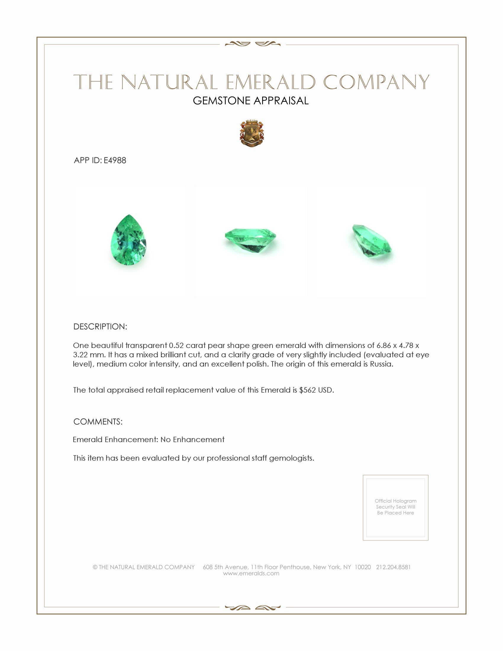 0.52 Ct. Emerald from Russia
