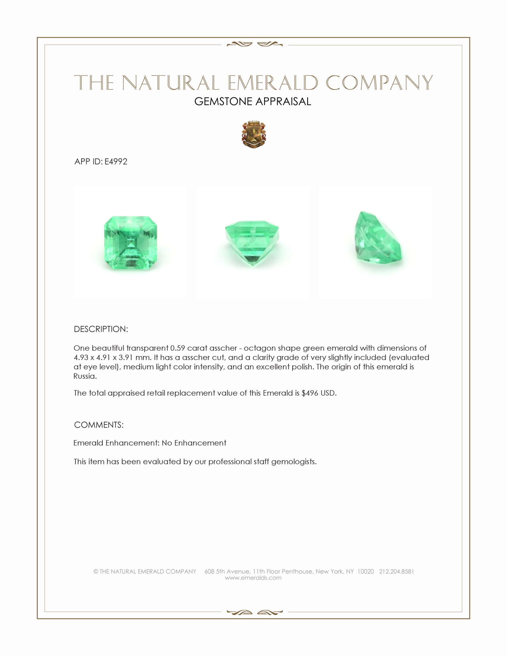 0.59 Ct. Emerald from Russia