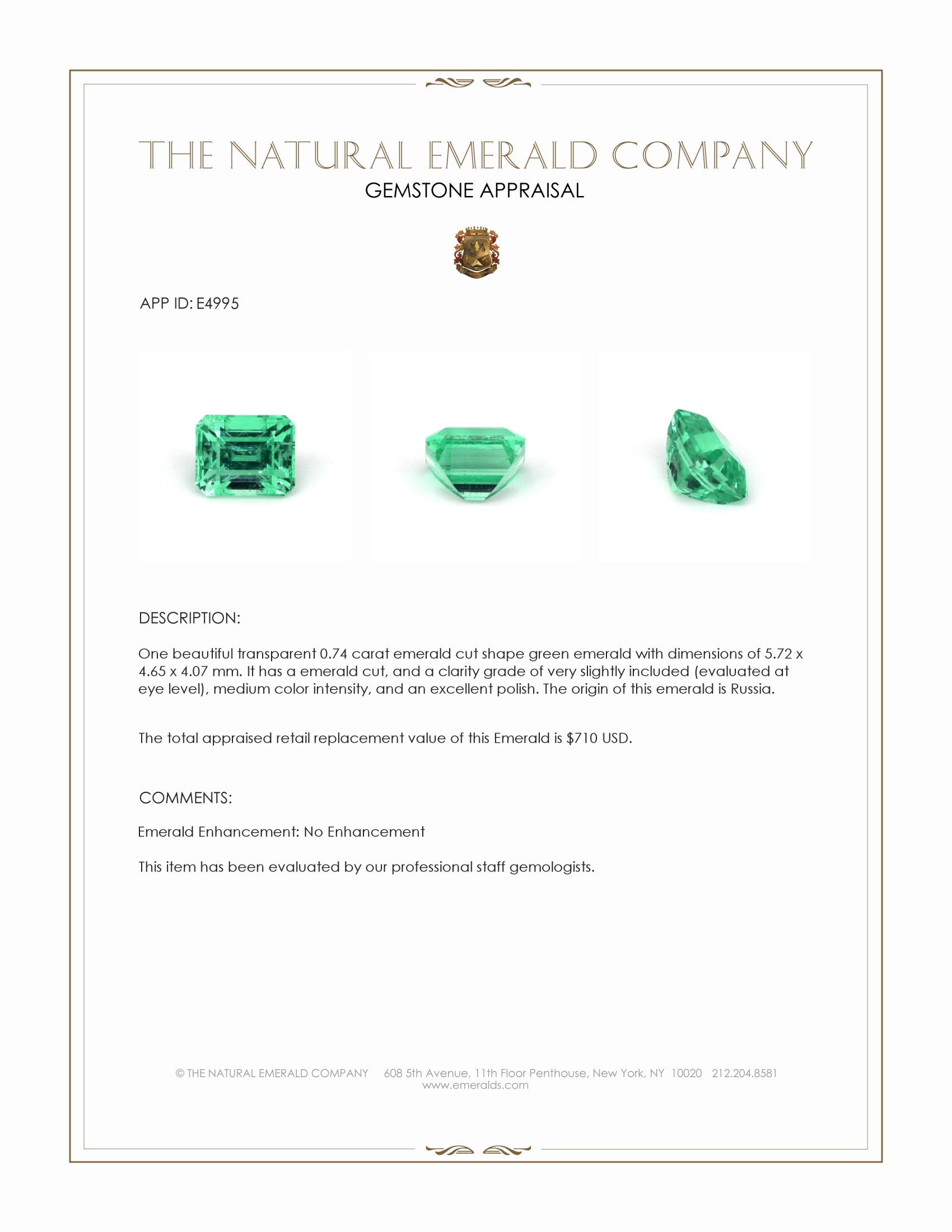 0.74 Ct. Emerald from Russia