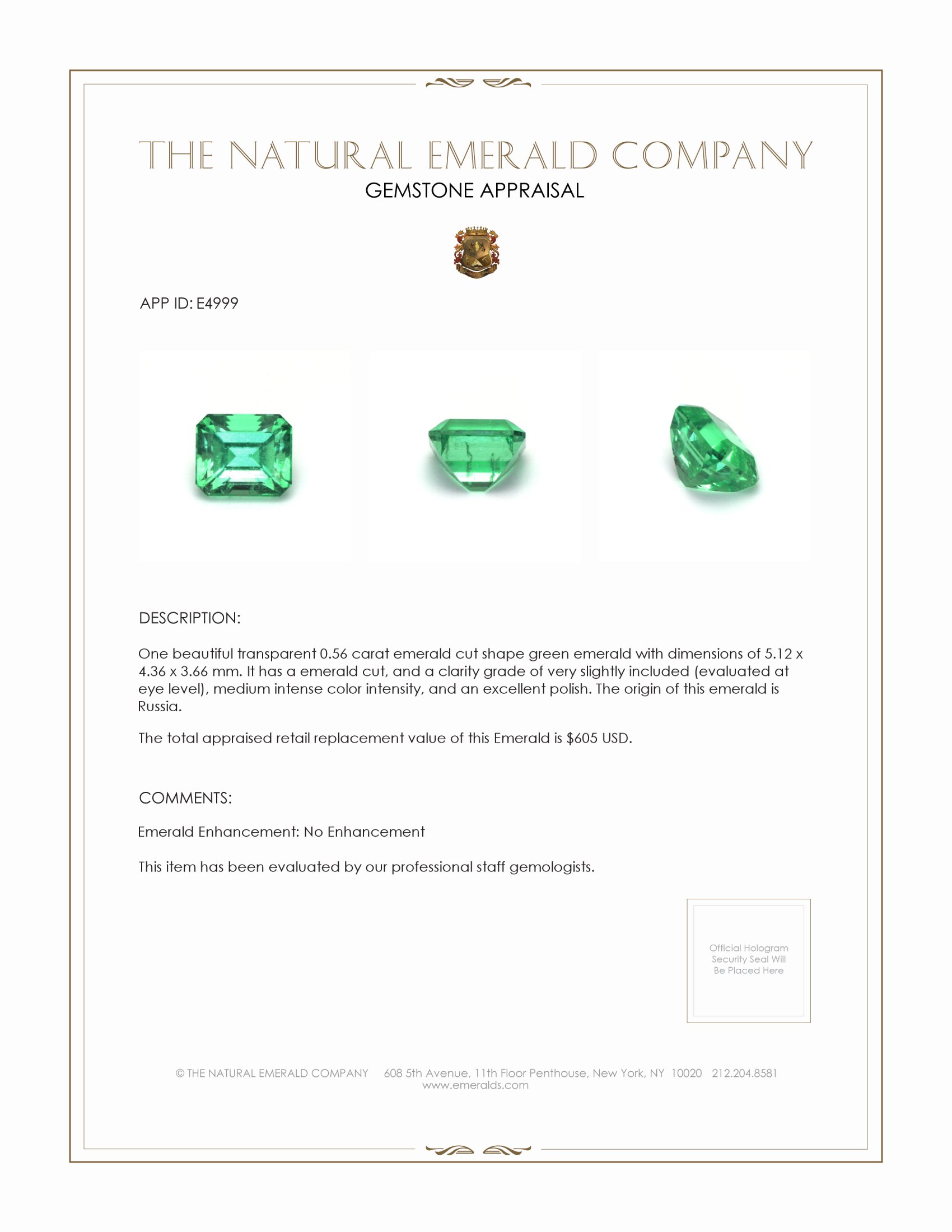 0.56 Ct. Emerald from Russia