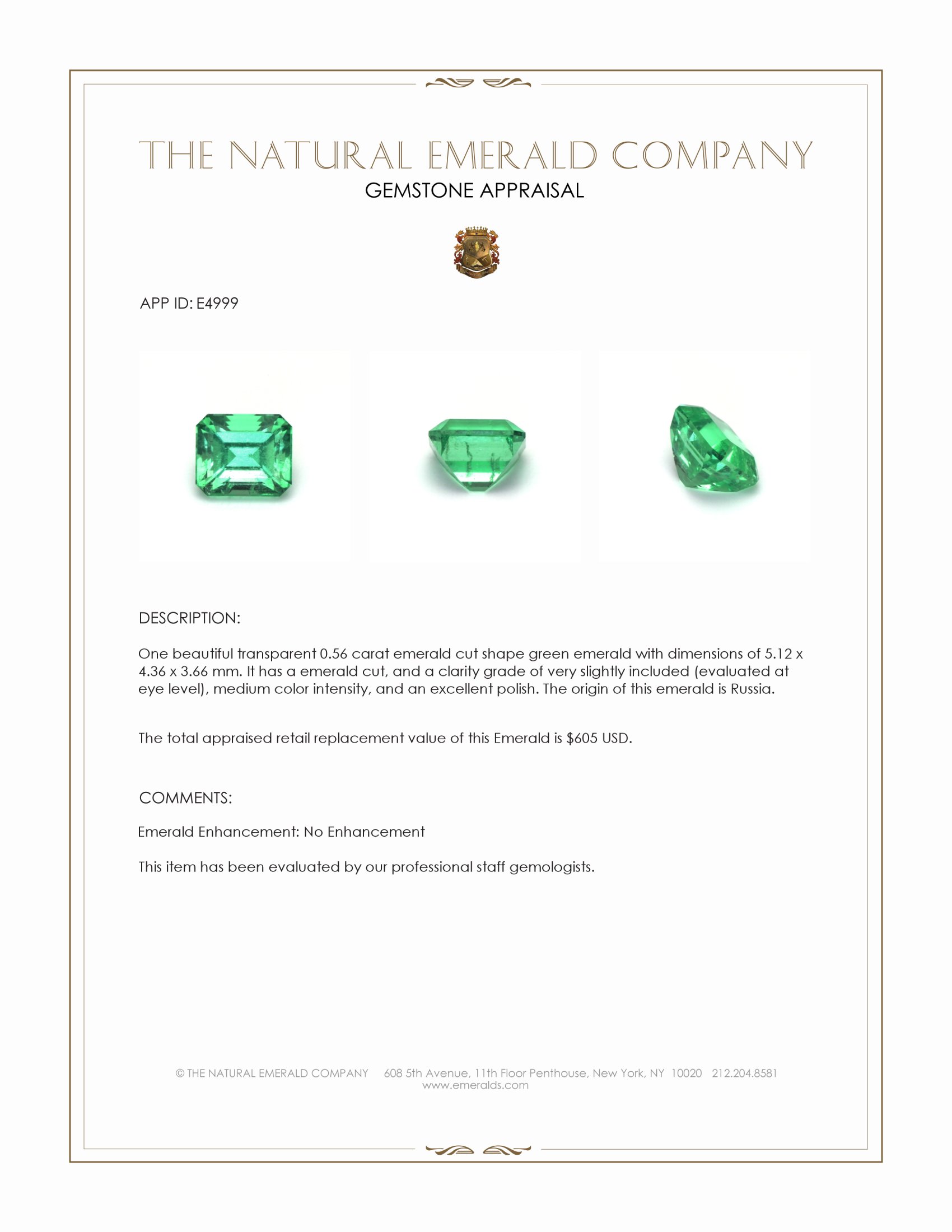 0.56 Ct. Emerald from Russia