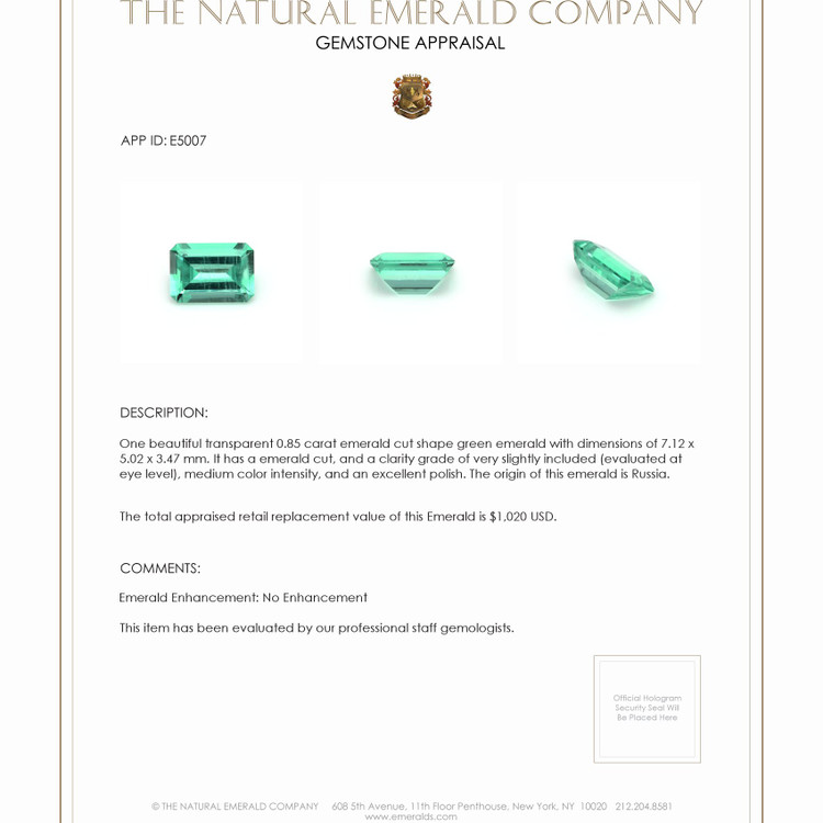 0.85 Ct. Emerald from Russia