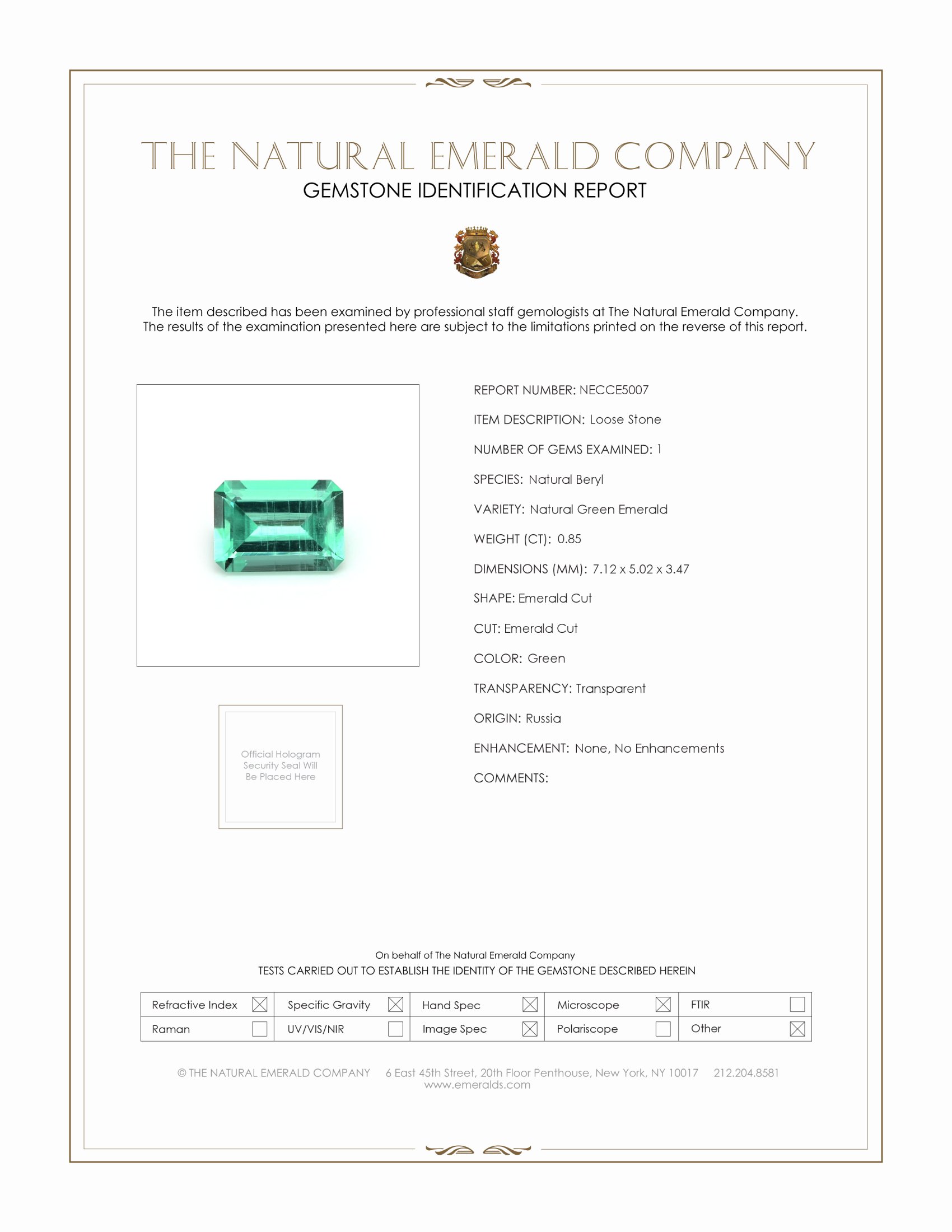0.85 Ct. Emerald from Russia