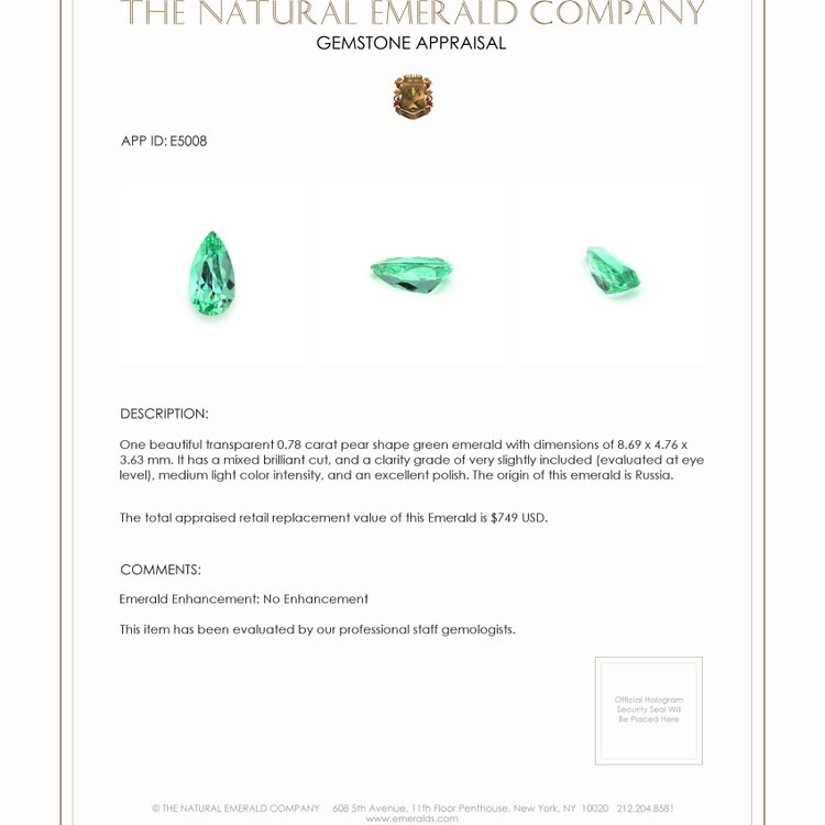 0.78 Ct. Emerald from Russia