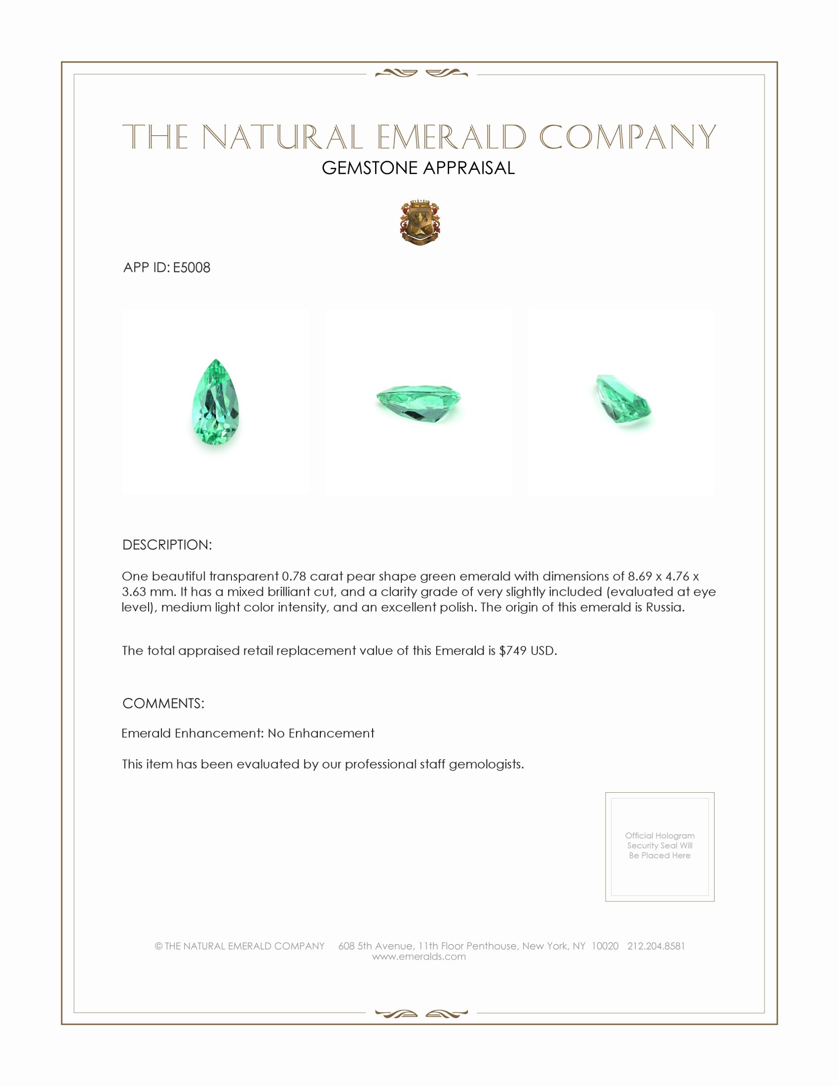 0.78 Ct. Emerald from Russia