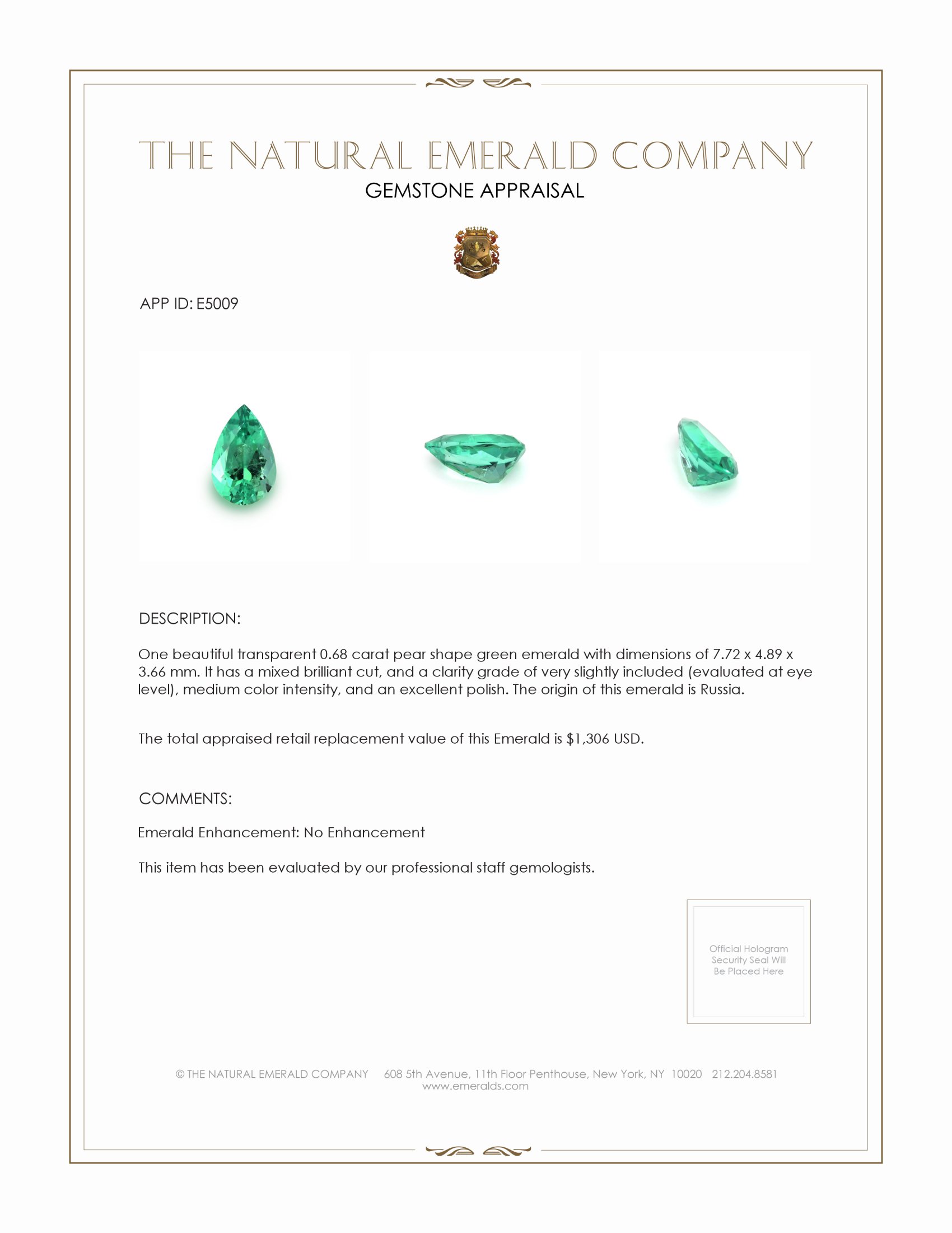 0.68 Ct. Emerald from Russia