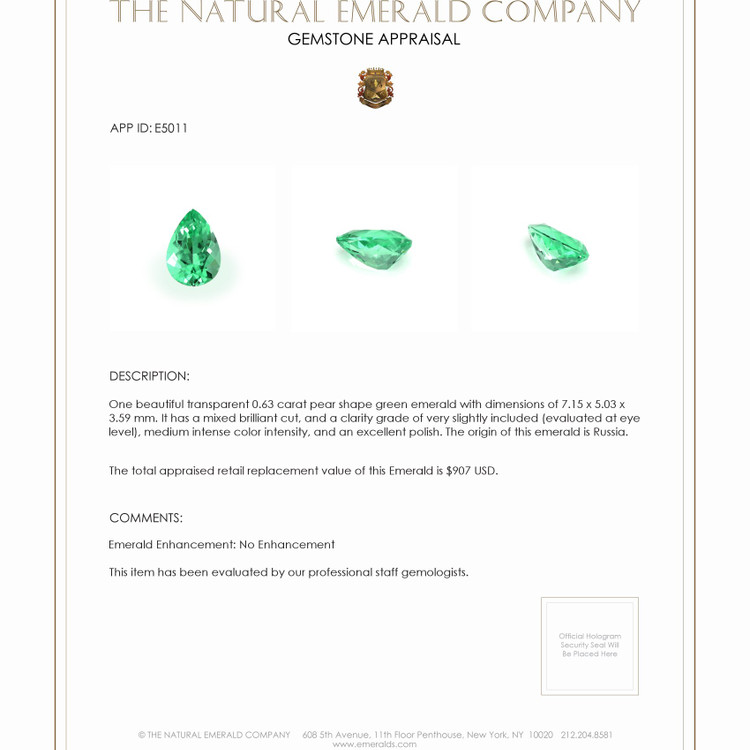 0.63 Ct. Emerald from Russia