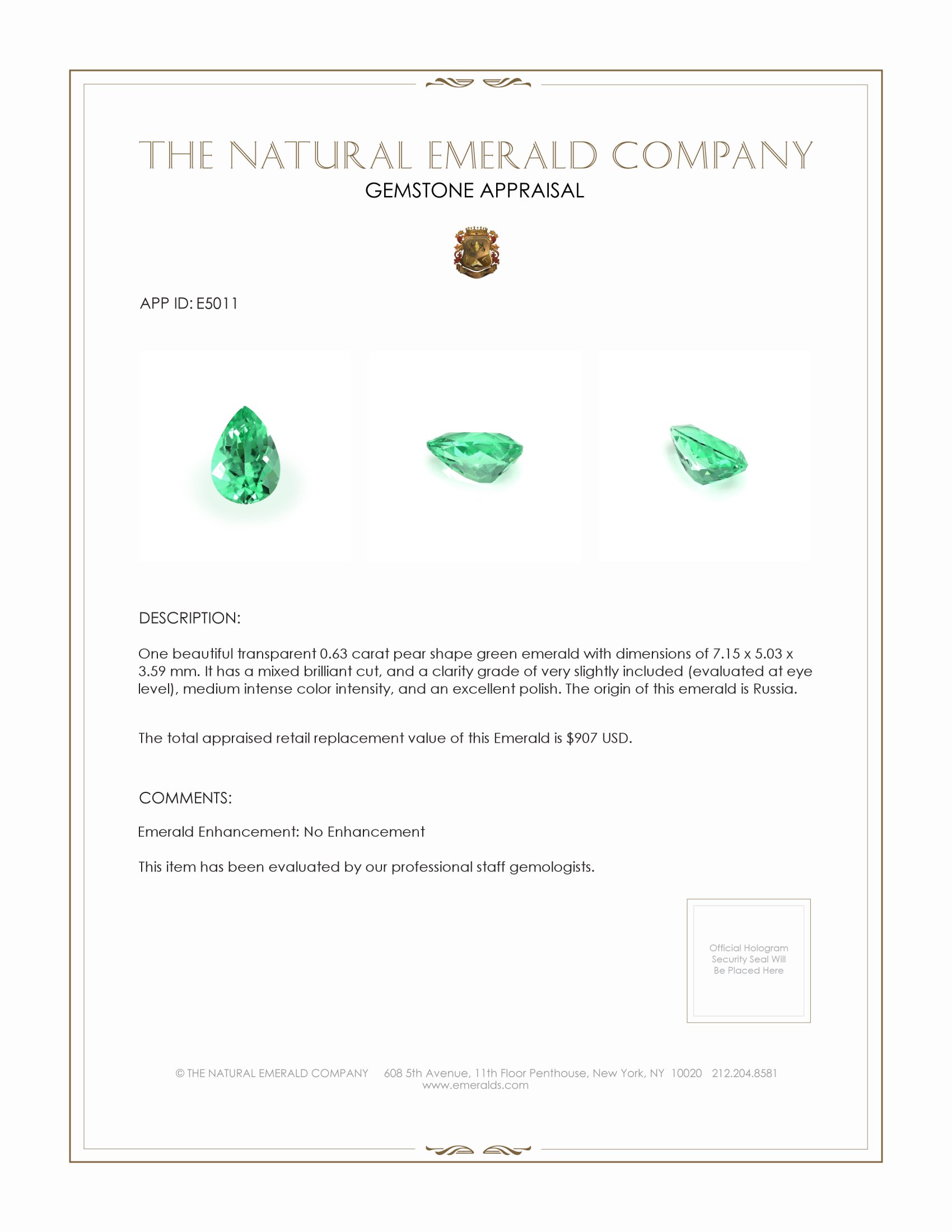 0.63 Ct. Emerald from Russia
