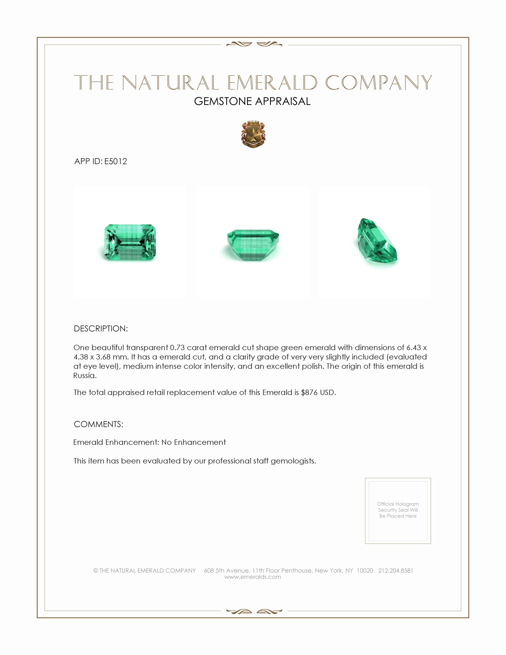 0.73 Ct. Emerald from Russia