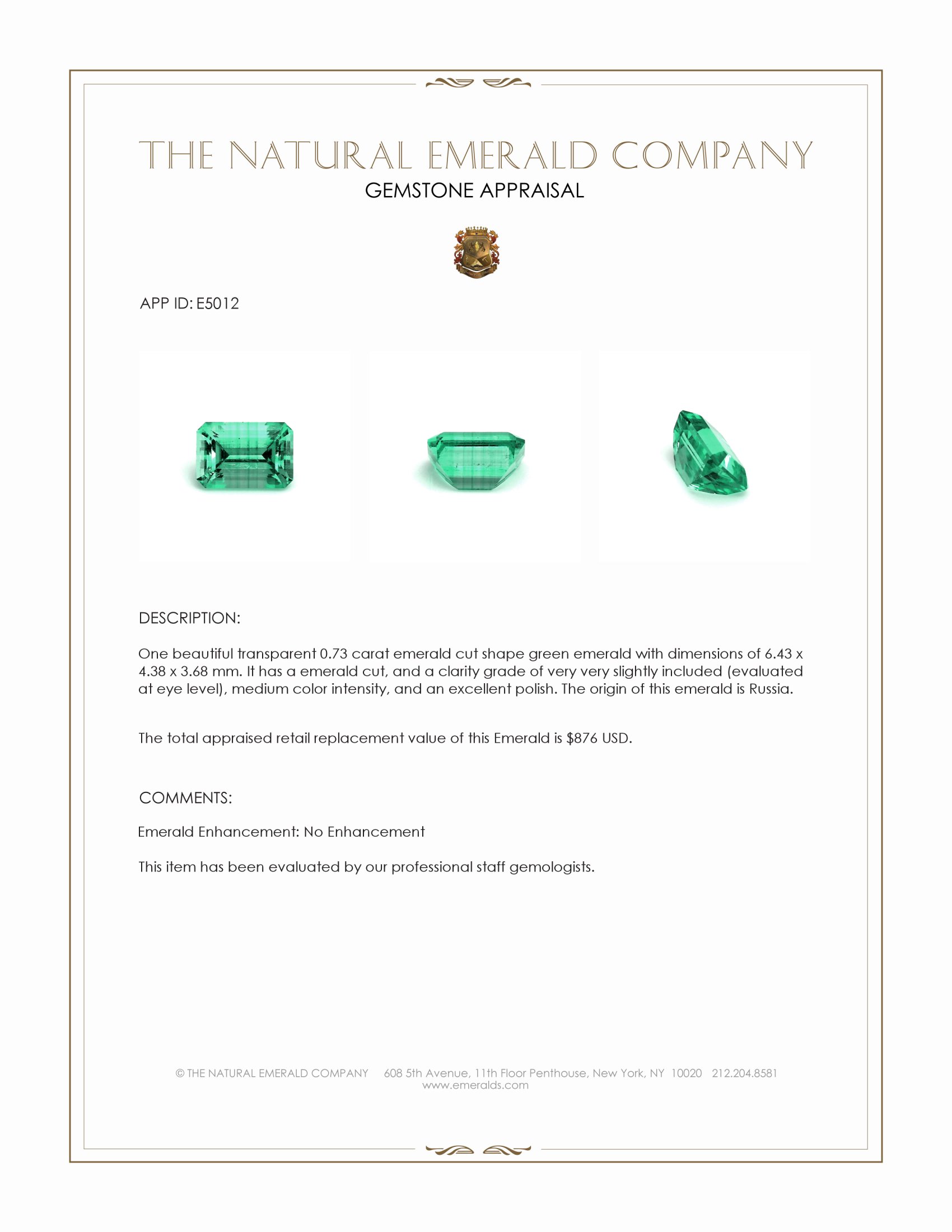 0.73 Ct. Emerald from Russia