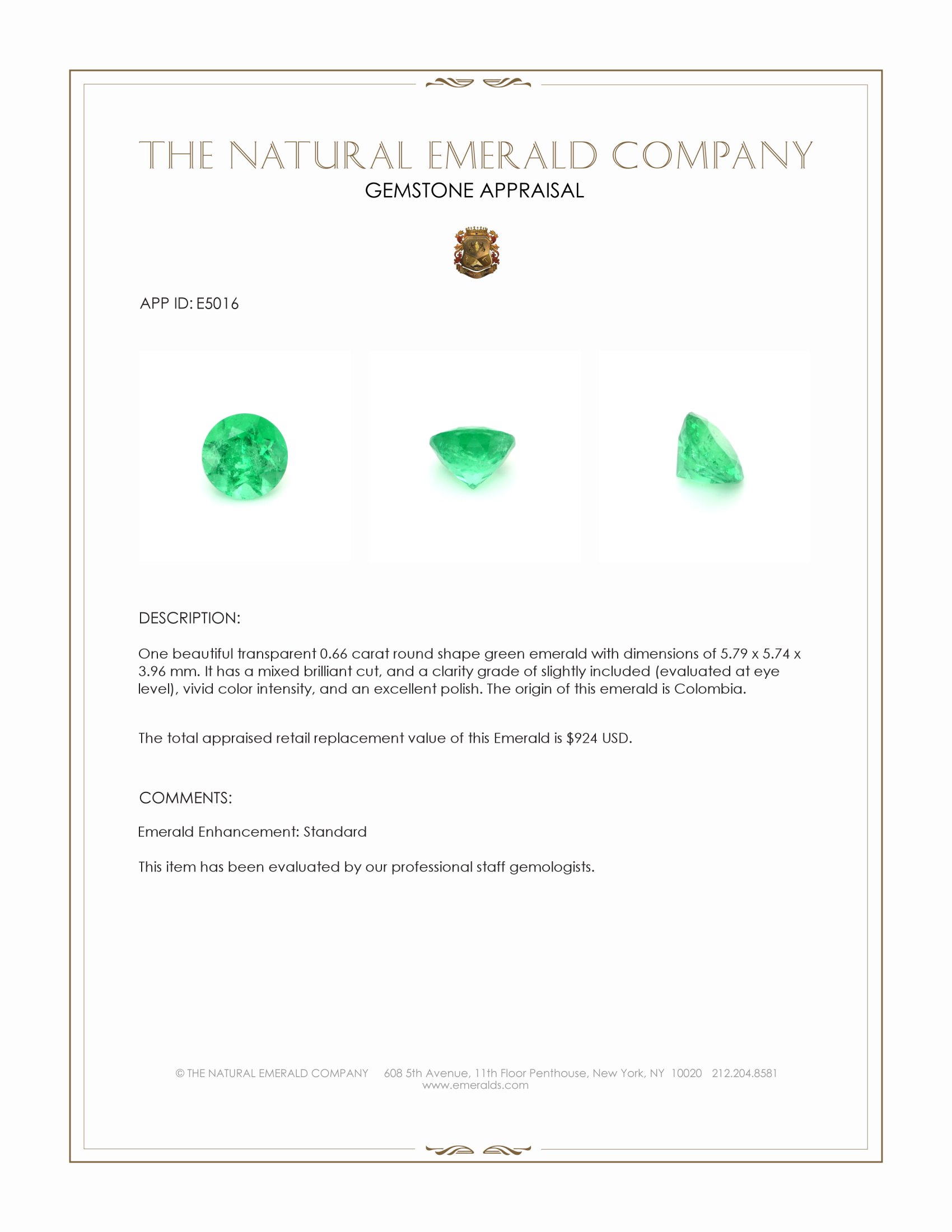 0.66 Ct. Emerald from Colombia