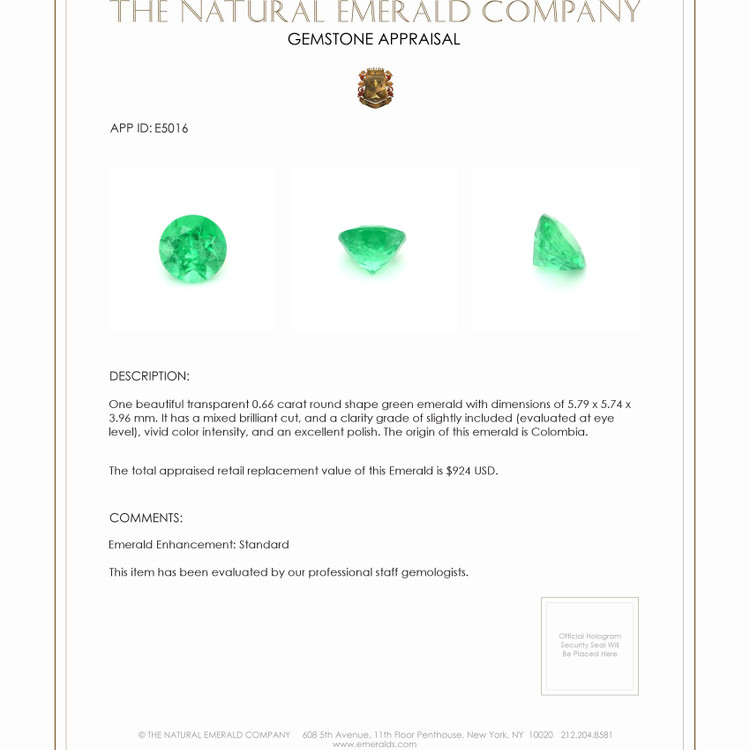 0.66 Ct. Emerald from Colombia