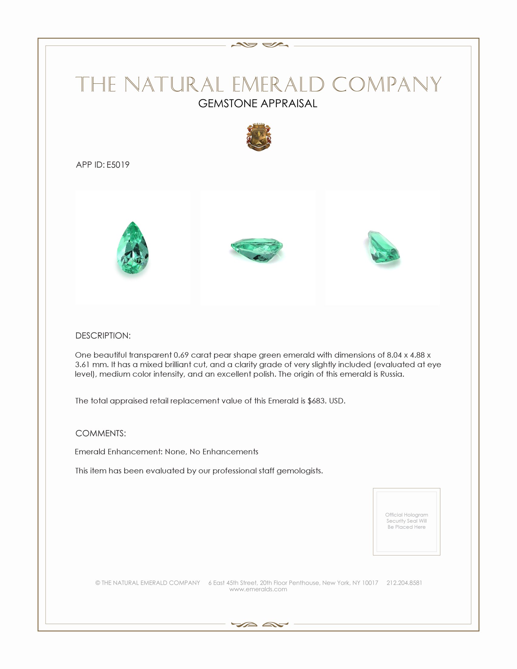 0.69 Ct. Emerald from Russia