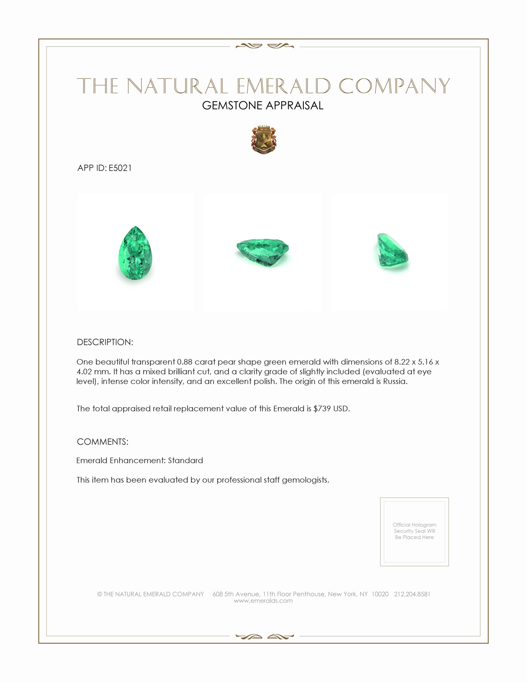 0.88 Ct. Emerald from Russia