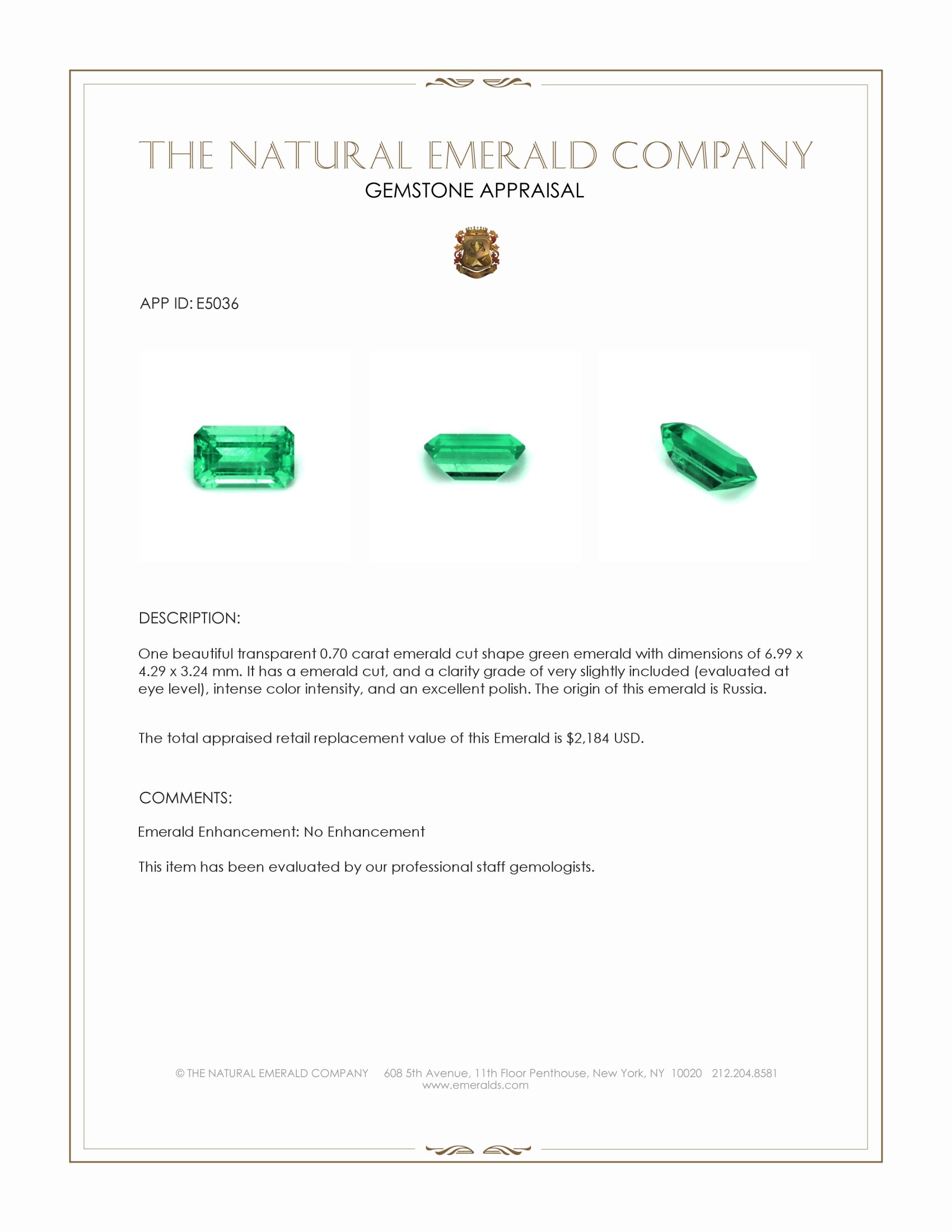 0.70 Ct. Emerald from Russia