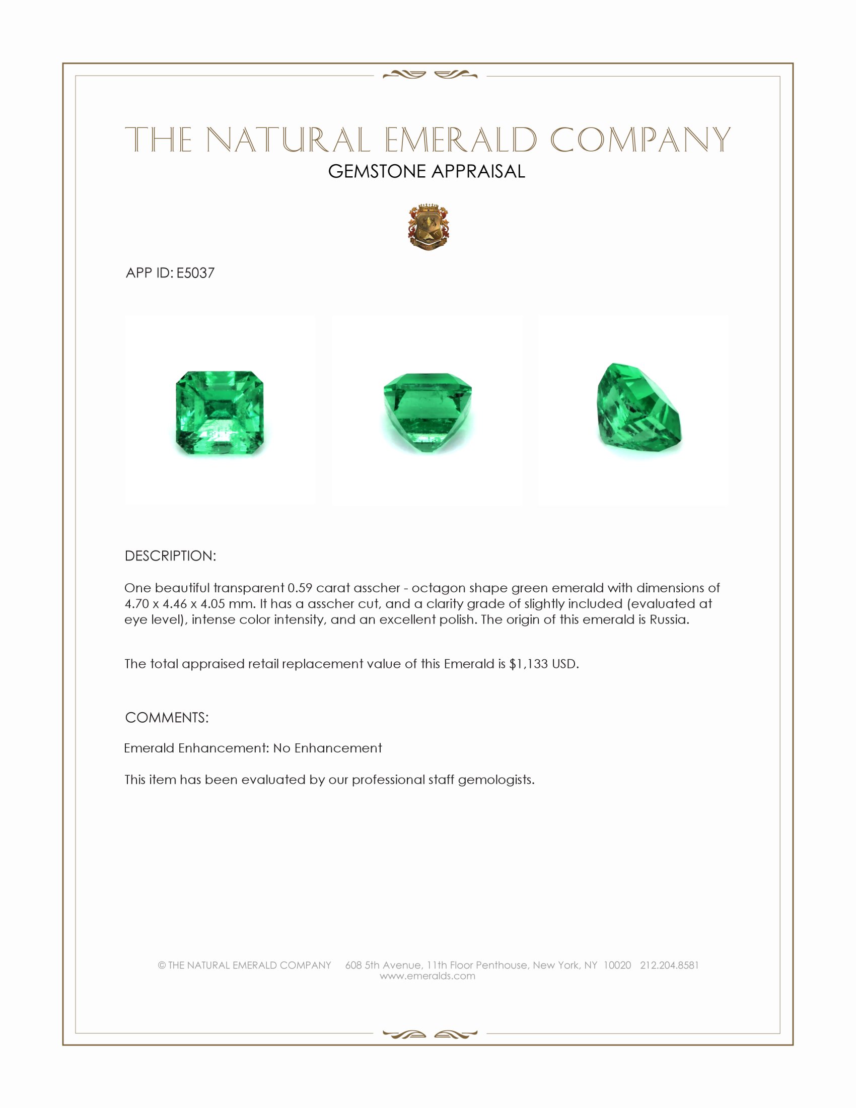 0.59 Ct. Emerald from Russia