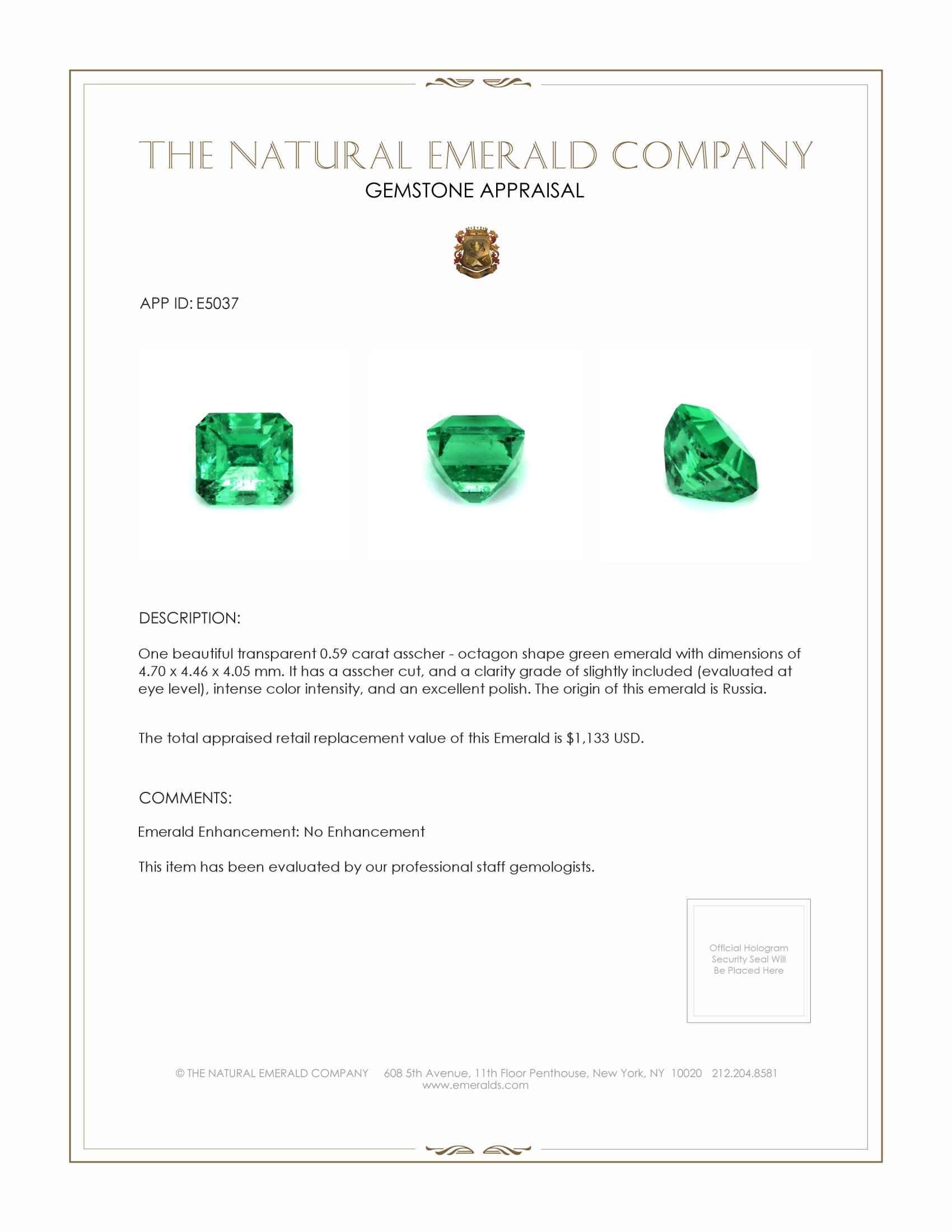 0.59 Ct. Emerald from Russia