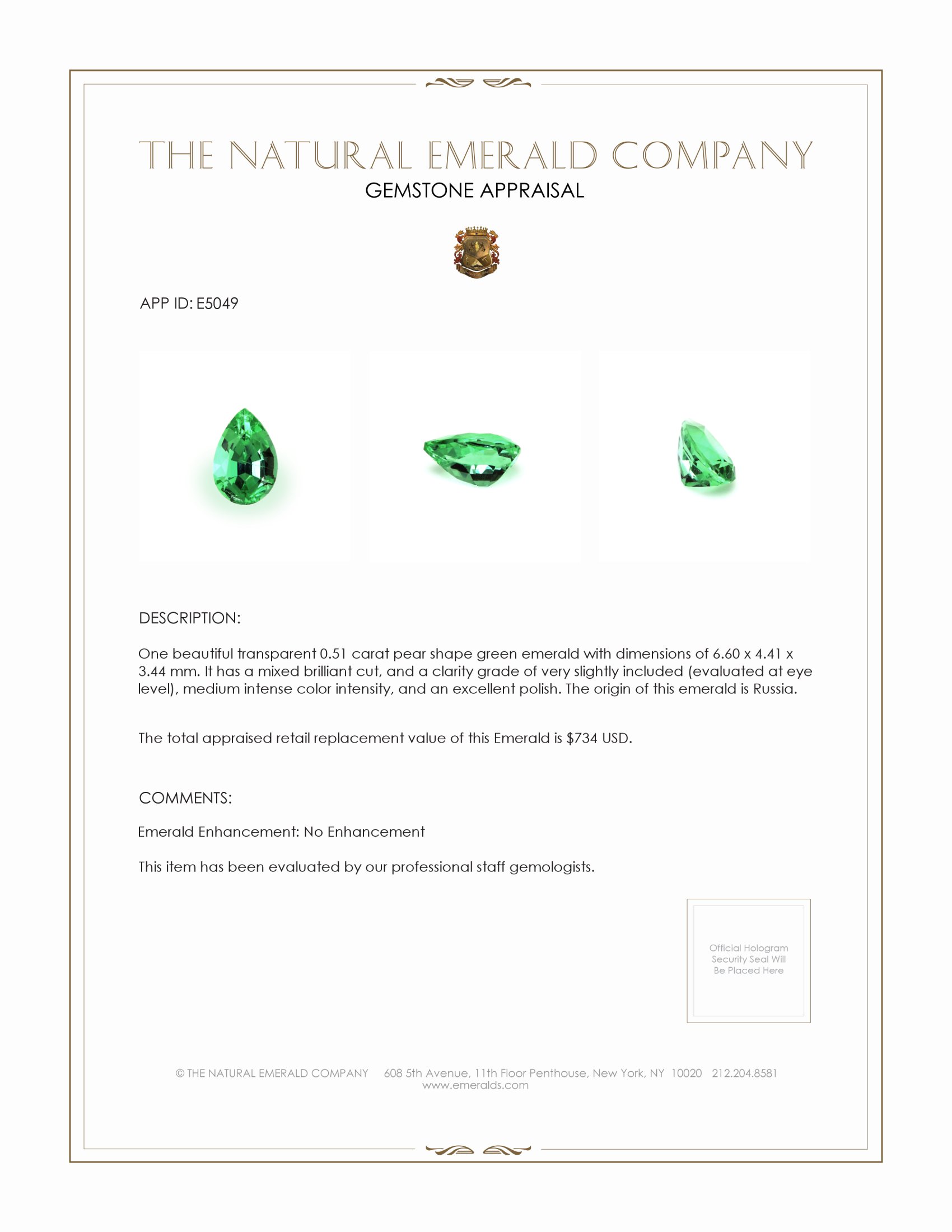 0.51 Ct. Emerald from Russia
