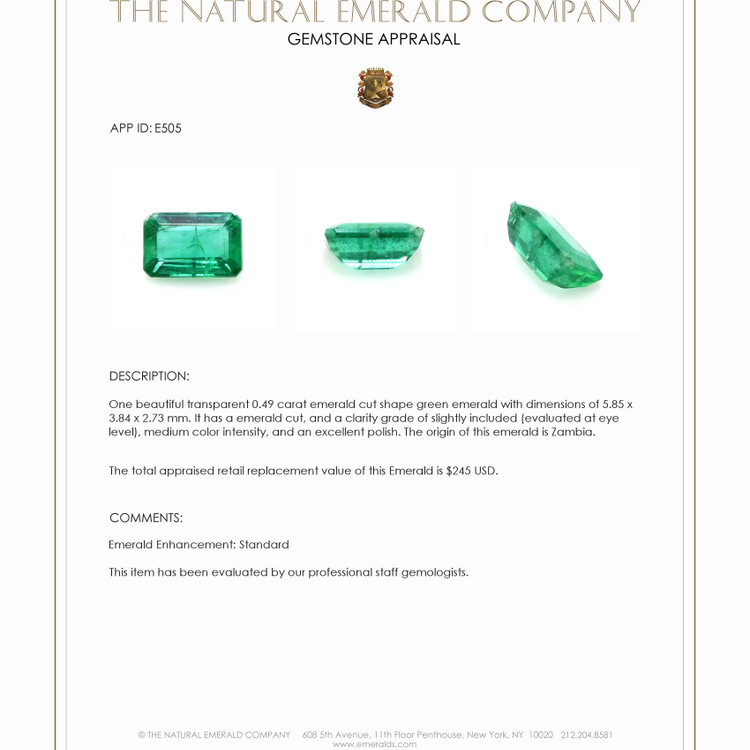 0.49 Ct. Emerald from Zambia