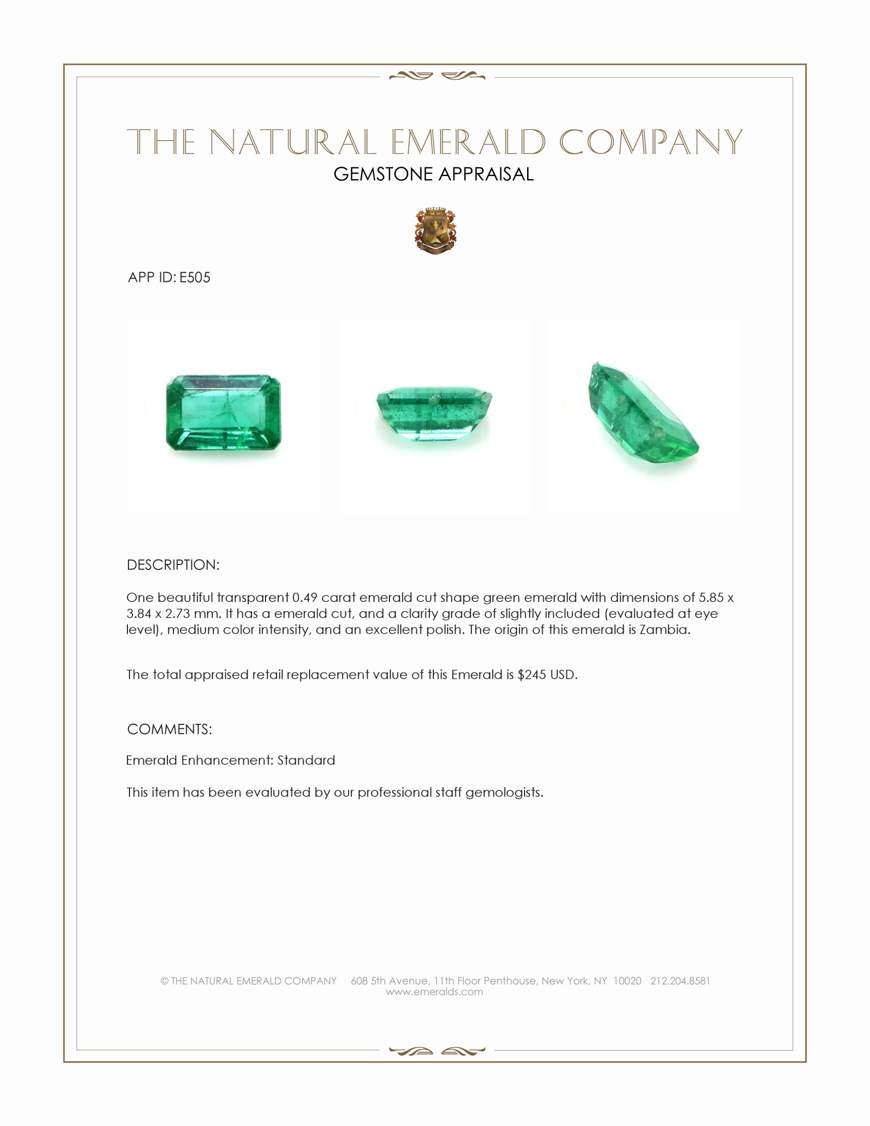 0.49 Ct. Emerald from Zambia