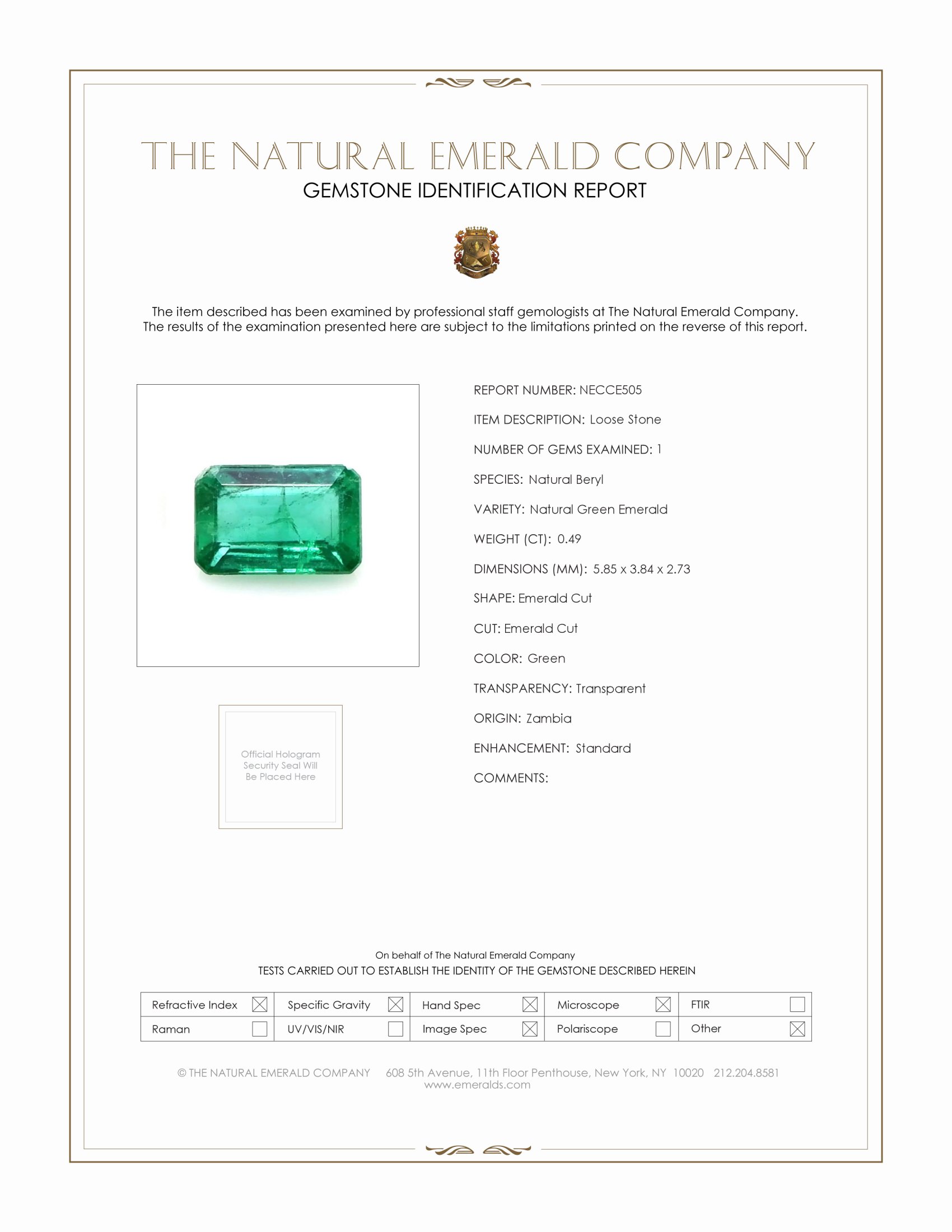 0.49 Ct. Emerald from Zambia