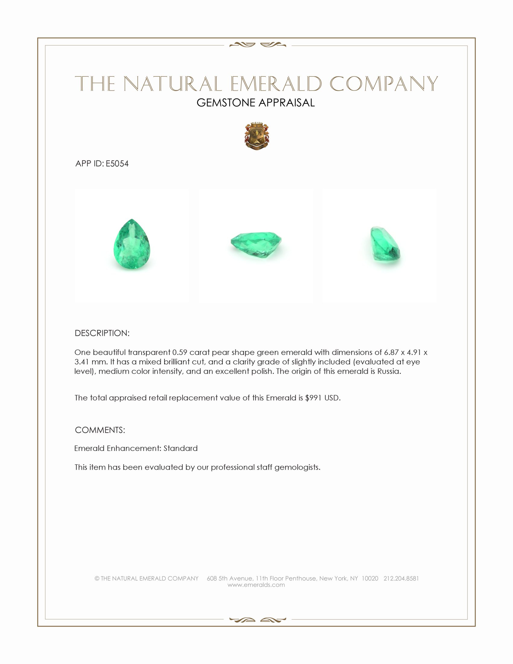 0.59 Ct. Emerald from Russia