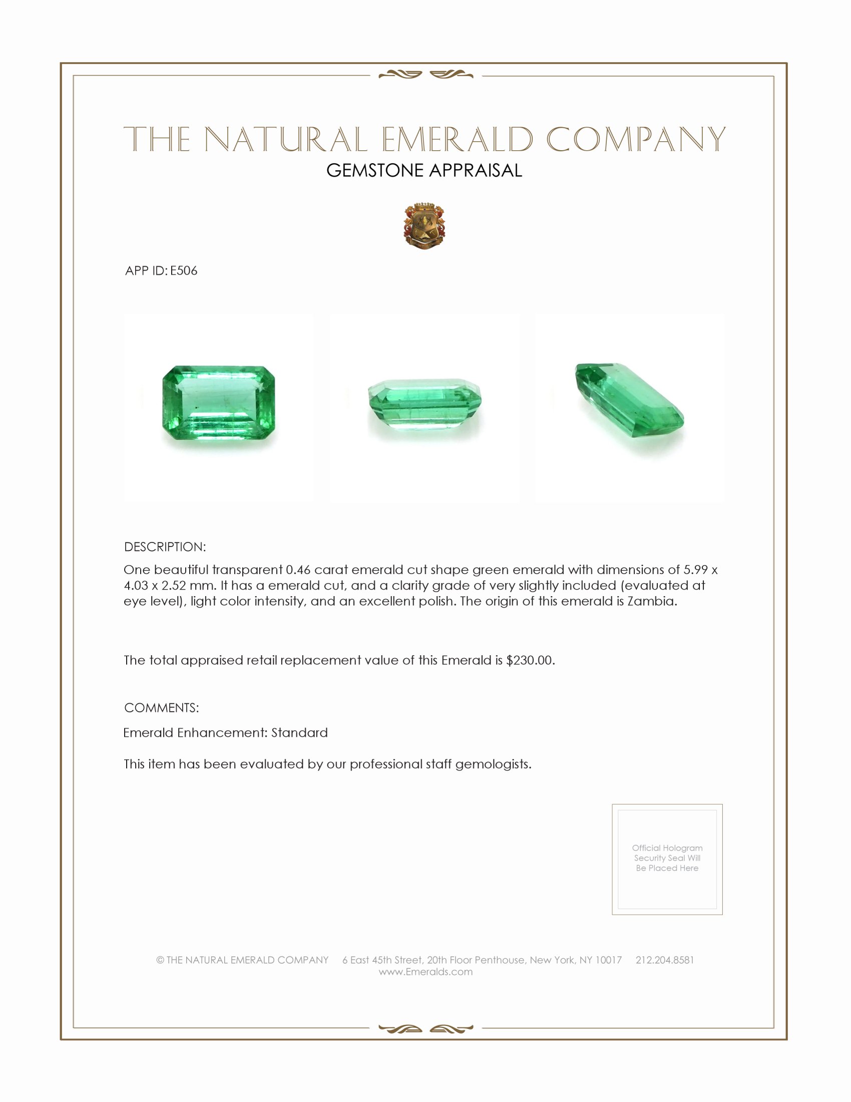 0.46 Ct. Emerald from Zambia