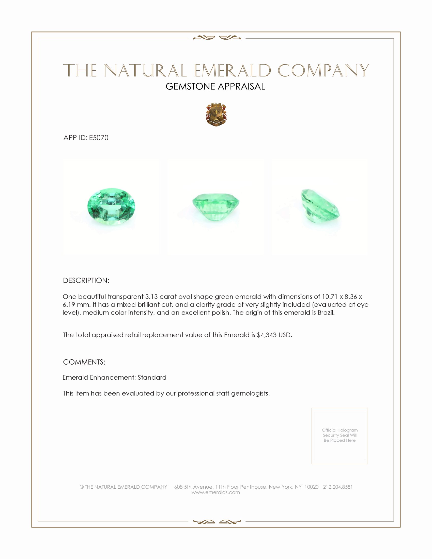 3.13 Ct. Emerald from Brazil