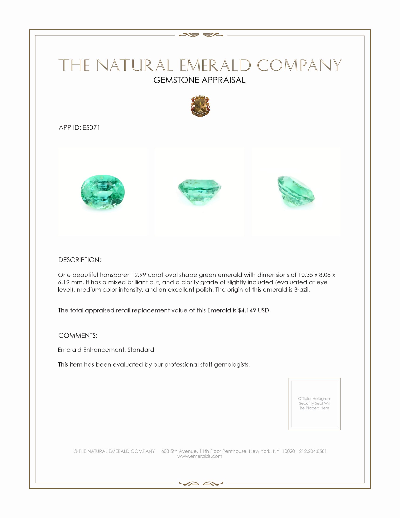2.99 Ct. Emerald from Brazil