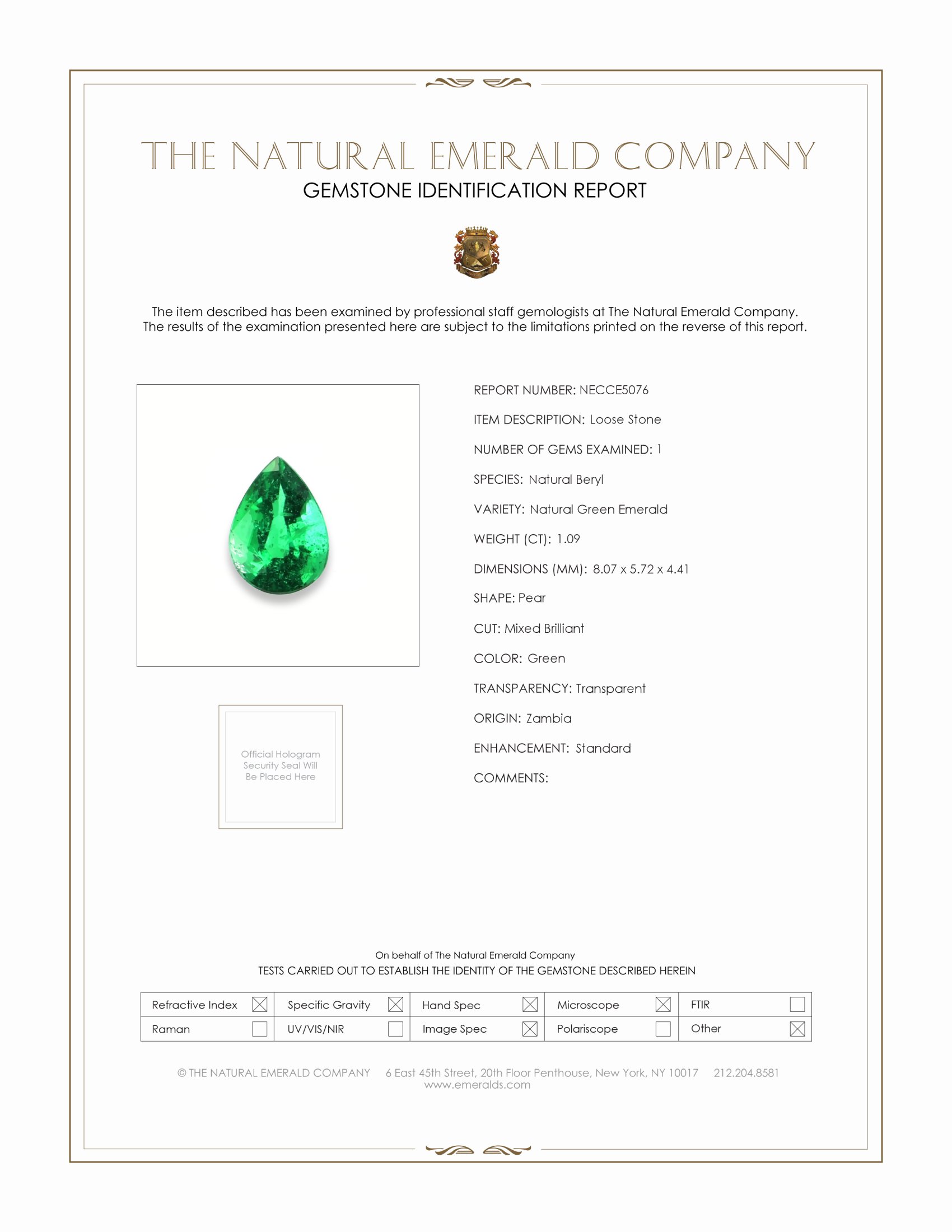 1.09 Ct. Emerald from Zambia
