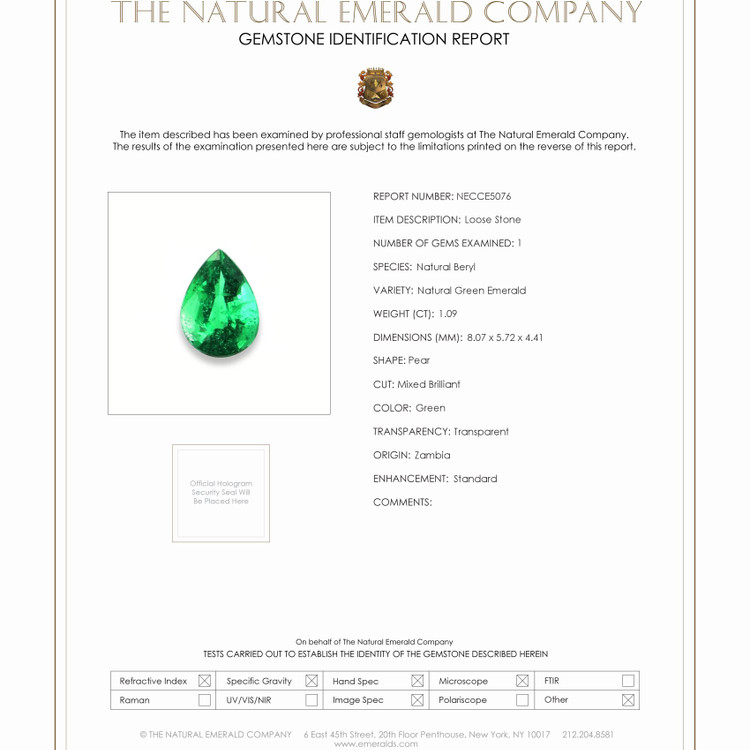 1.09 Ct. Emerald from Zambia