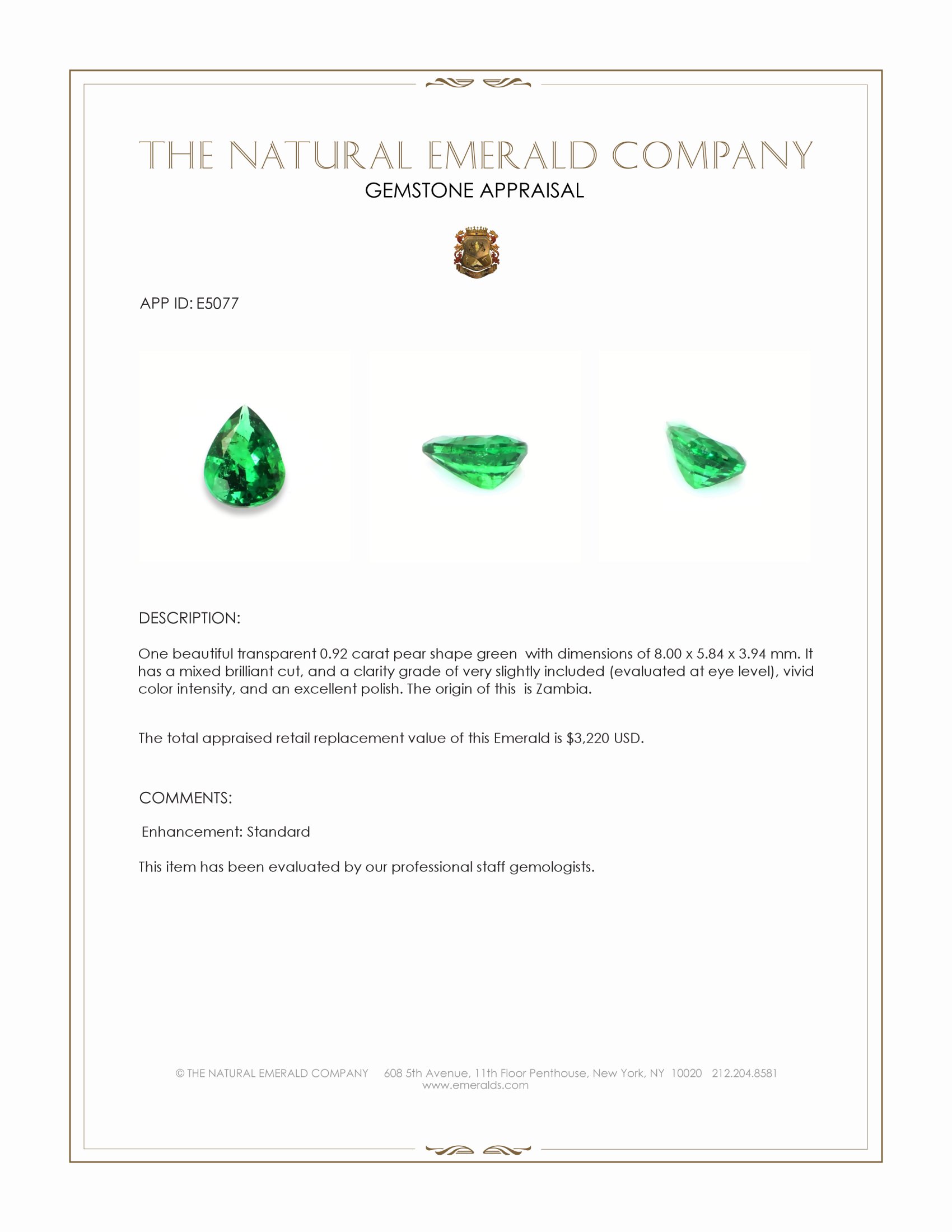 0.92 Ct. Emerald from Zambia