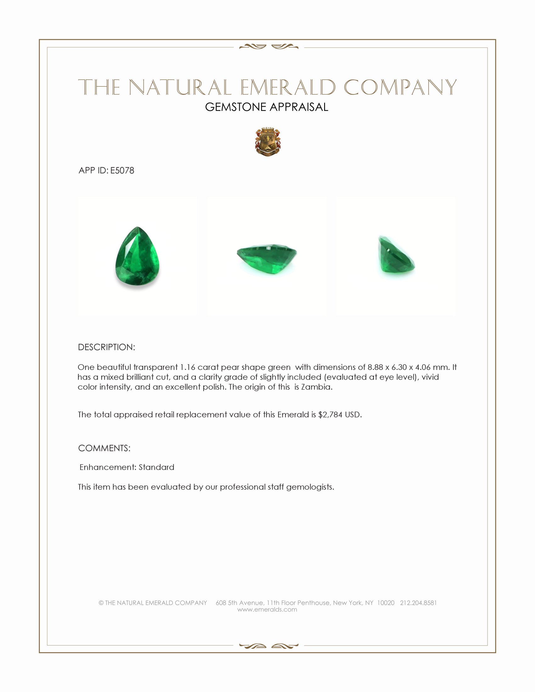 1.16 Ct. Emerald from Zambia