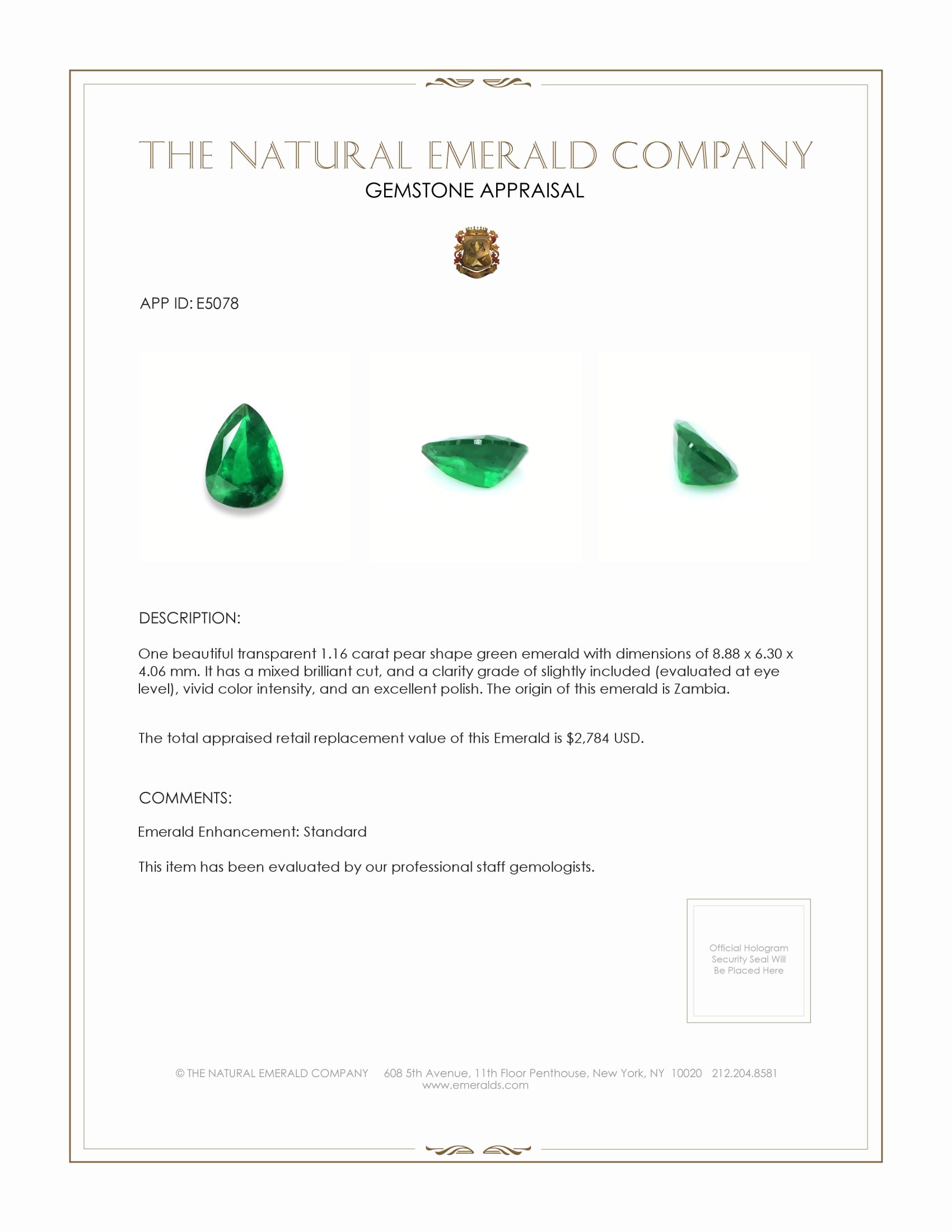 1.16 Ct. Emerald from Zambia