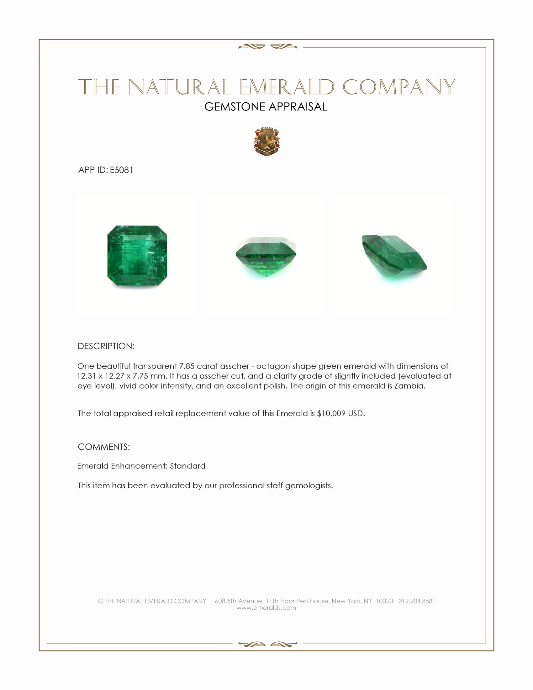 7.85 Ct. Emerald from Zambia