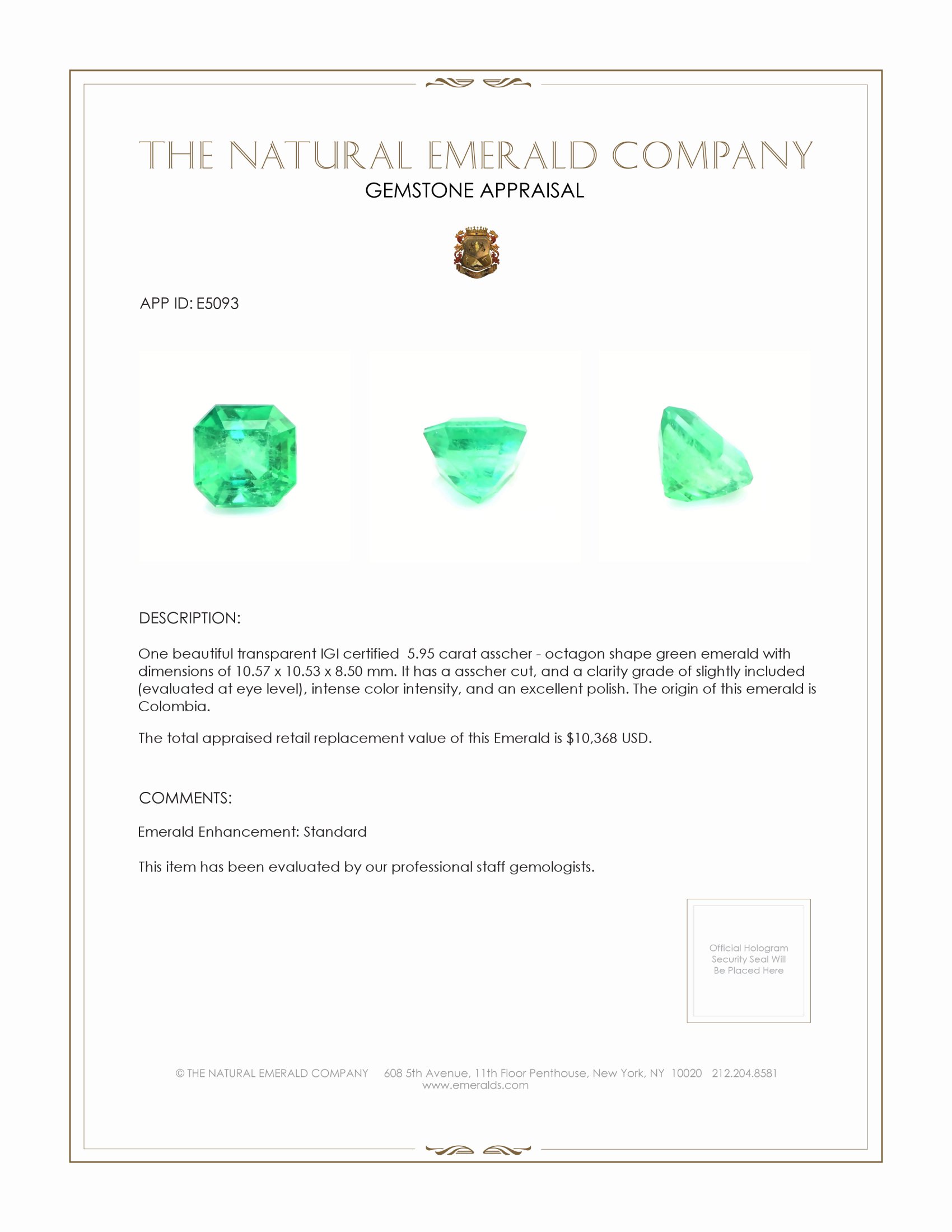 5.95 Ct. Emerald from Colombia
