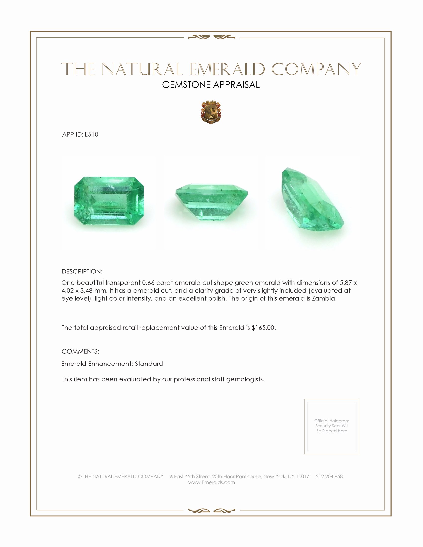 0.66 Ct. Emerald from Zambia