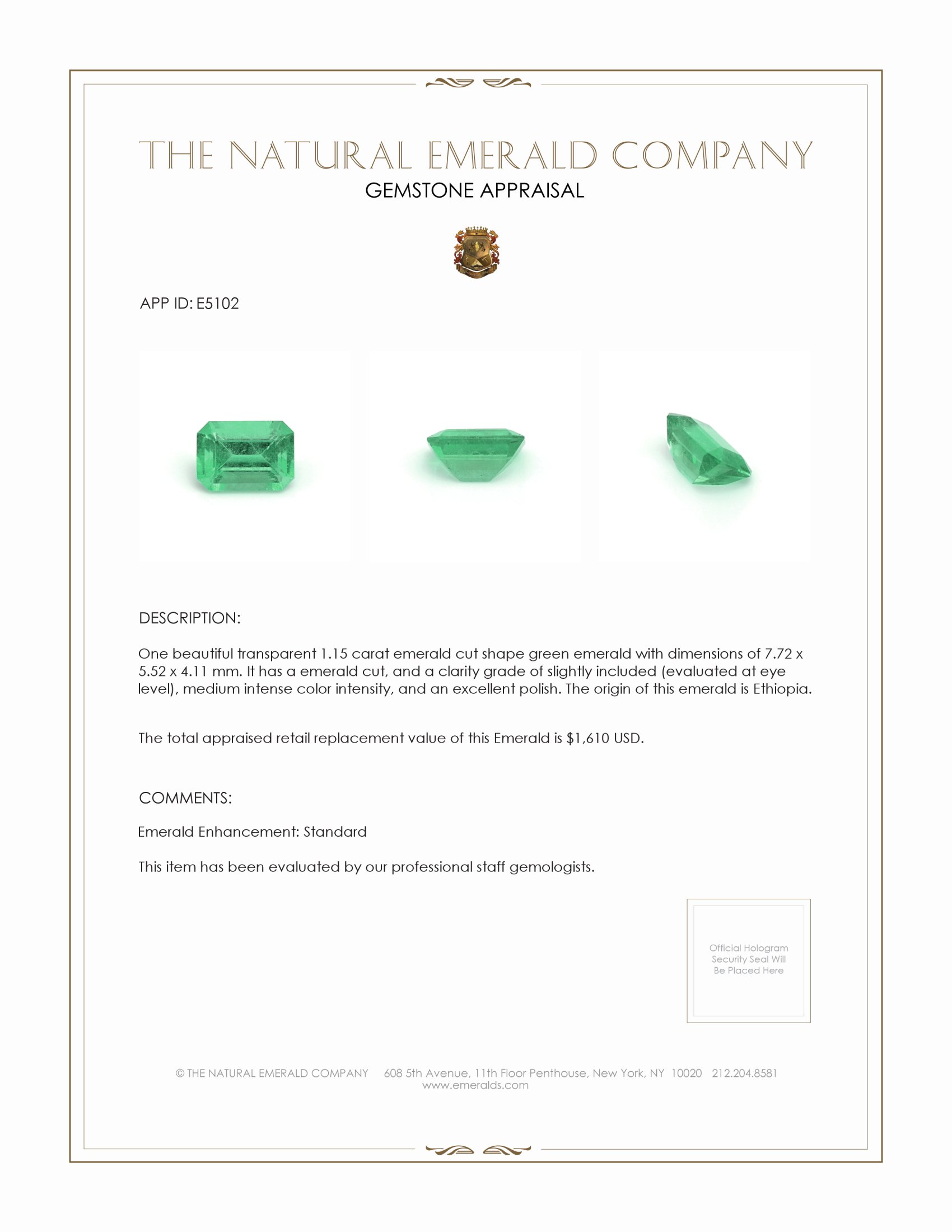 1.15 Ct. Emerald from Ethiopia