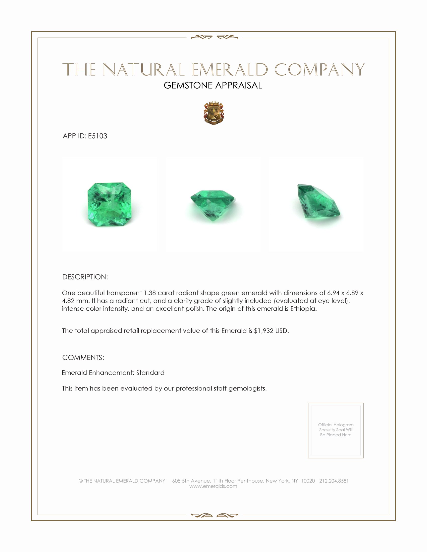 1.38 Ct. Emerald from Ethiopia