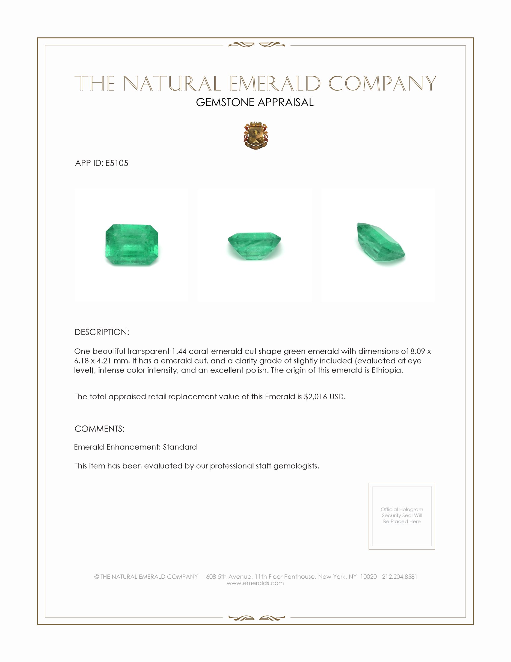 1.44 Ct. Emerald from Ethiopia