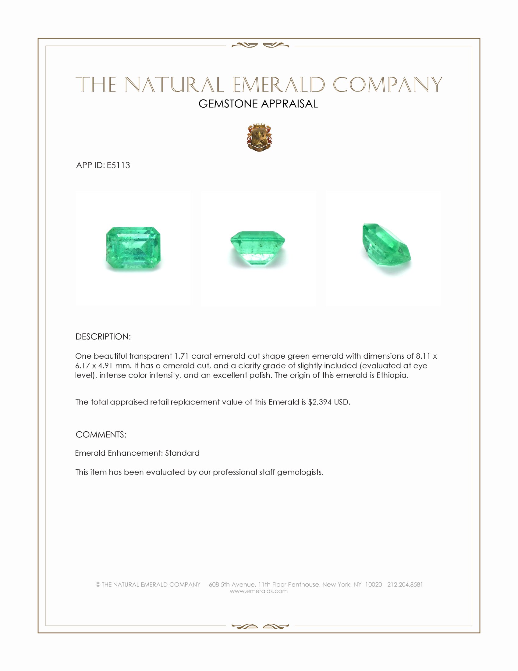 1.71 Ct. Emerald from Ethiopia