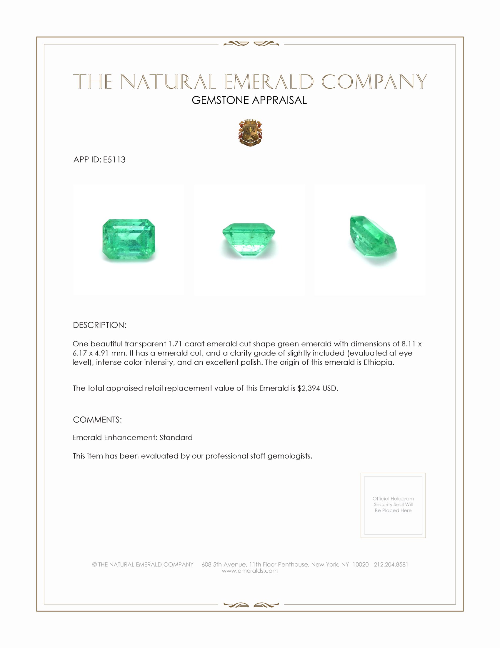 1.71 Ct. Emerald from Ethiopia