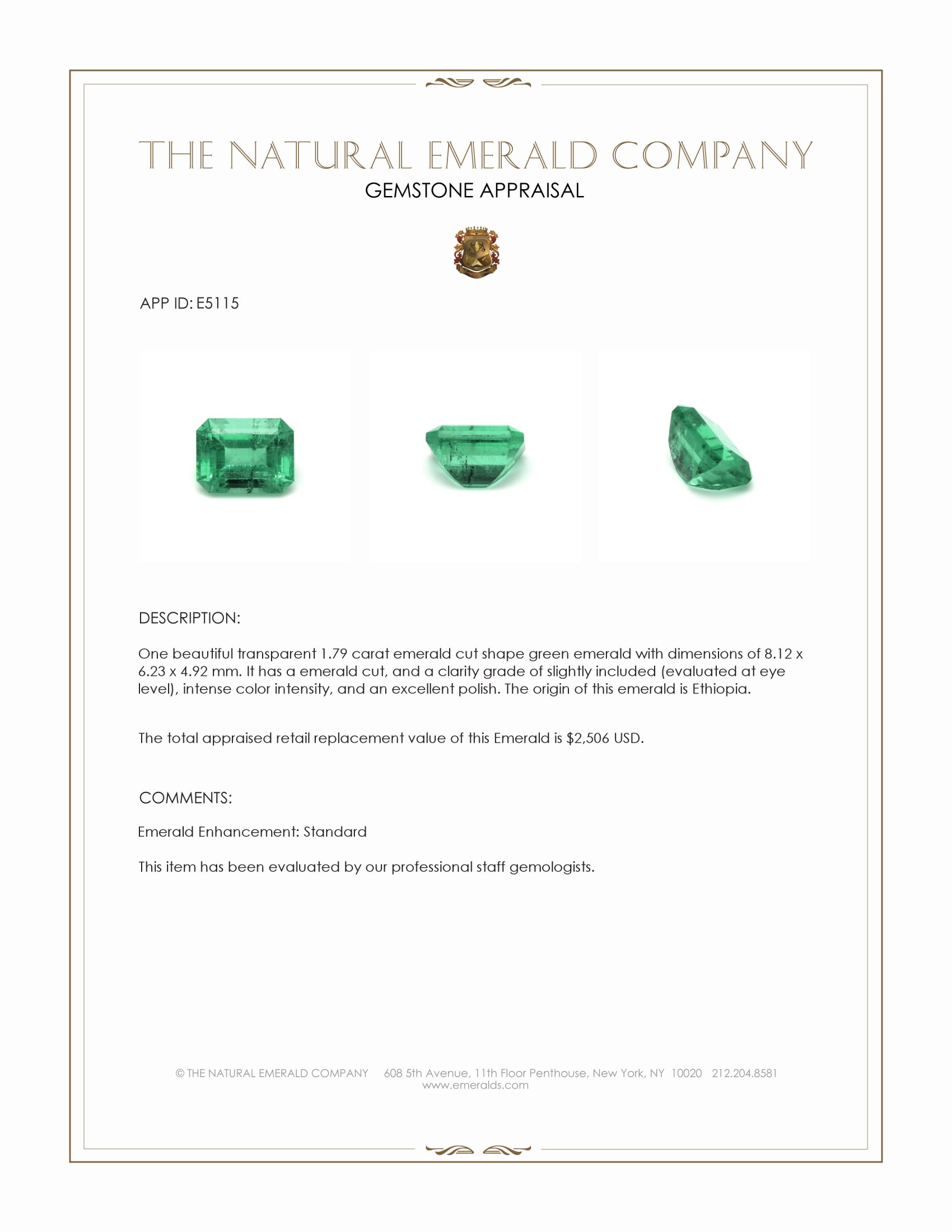 1.79 Ct. Emerald from Ethiopia