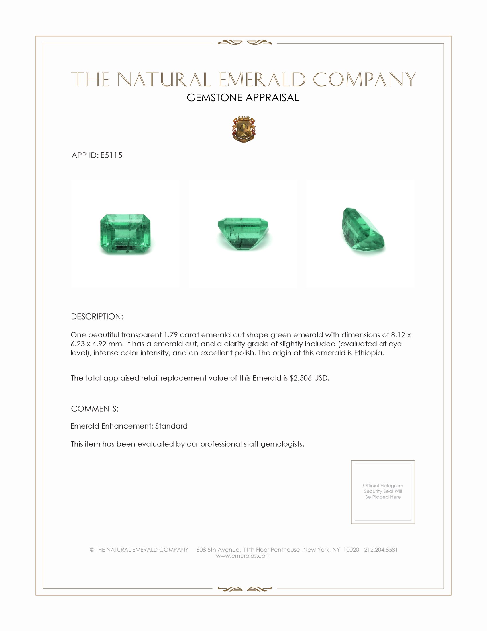 1.79 Ct. Emerald from Ethiopia